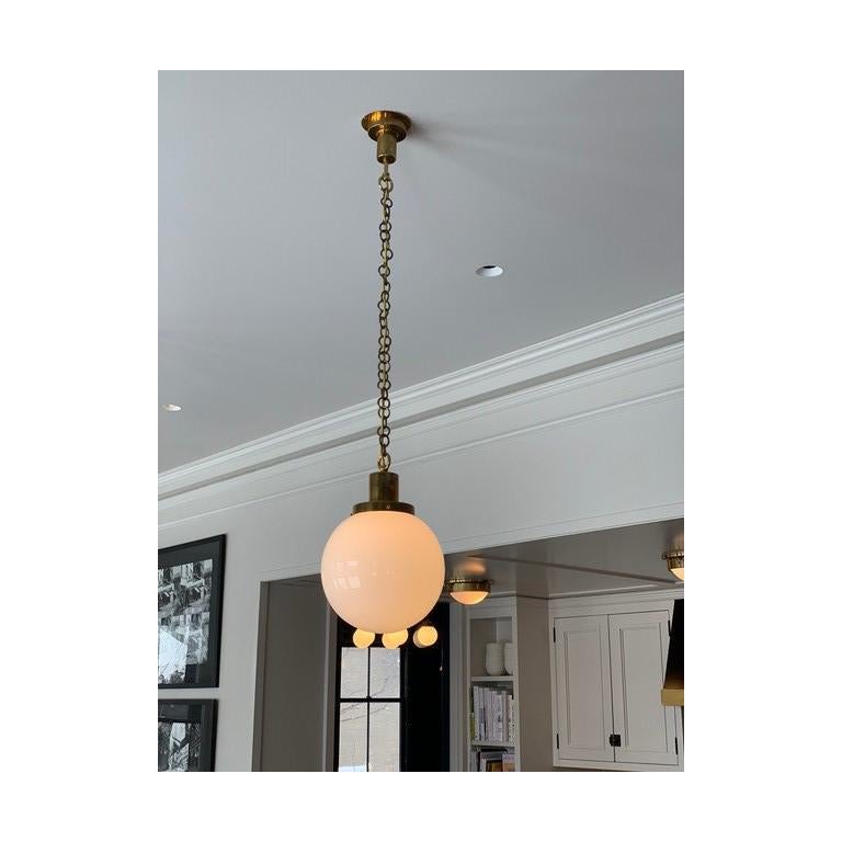 Contemporary Adolf Loos Opaline Glass Brass Pendant Haus Mueller, Re Edition For Sale