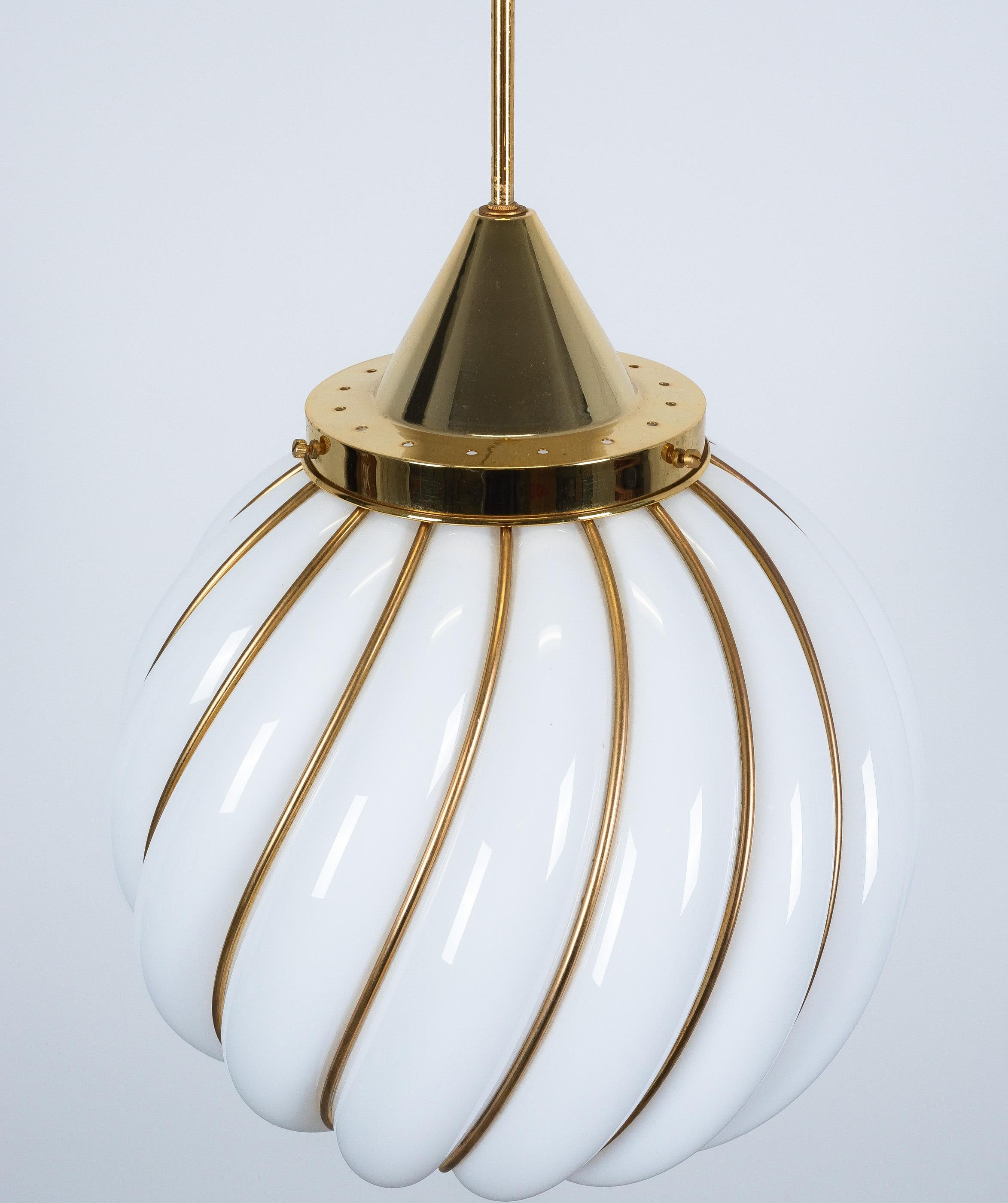 Adolf Loos Pendant Lamp for VeArt Opal Glass Gold Brass, circa 1960 For Sale 1