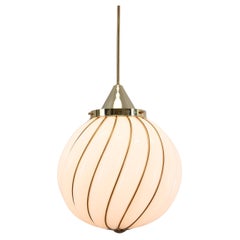Adolf Loos Pendant Lamp for VeArt Opal Glass Gold Brass Art Deco, circa 1960