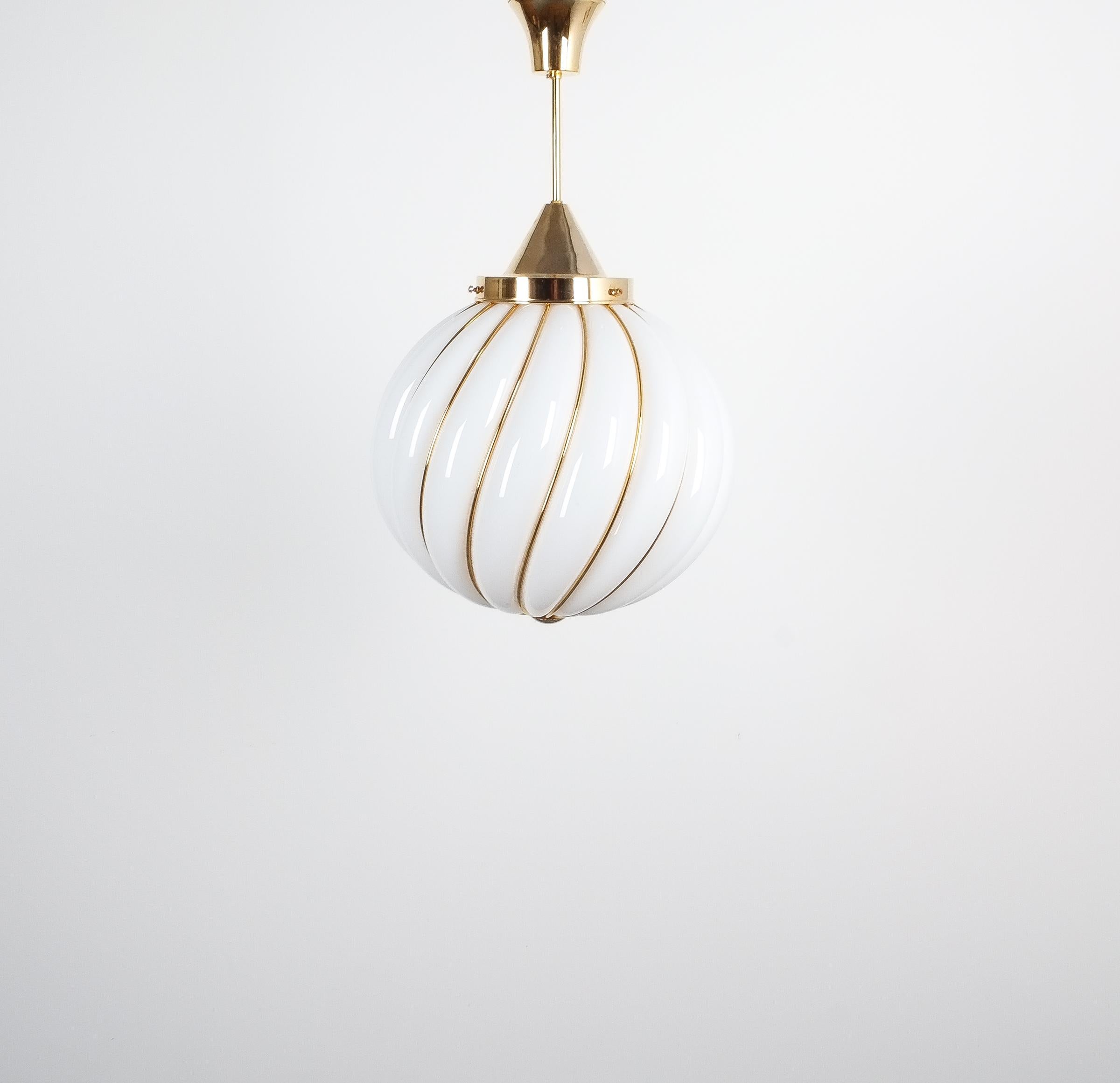 Adolf Loos Pendant Lamps for VeArt Opal Glass Gold Brass, circa 1960 1