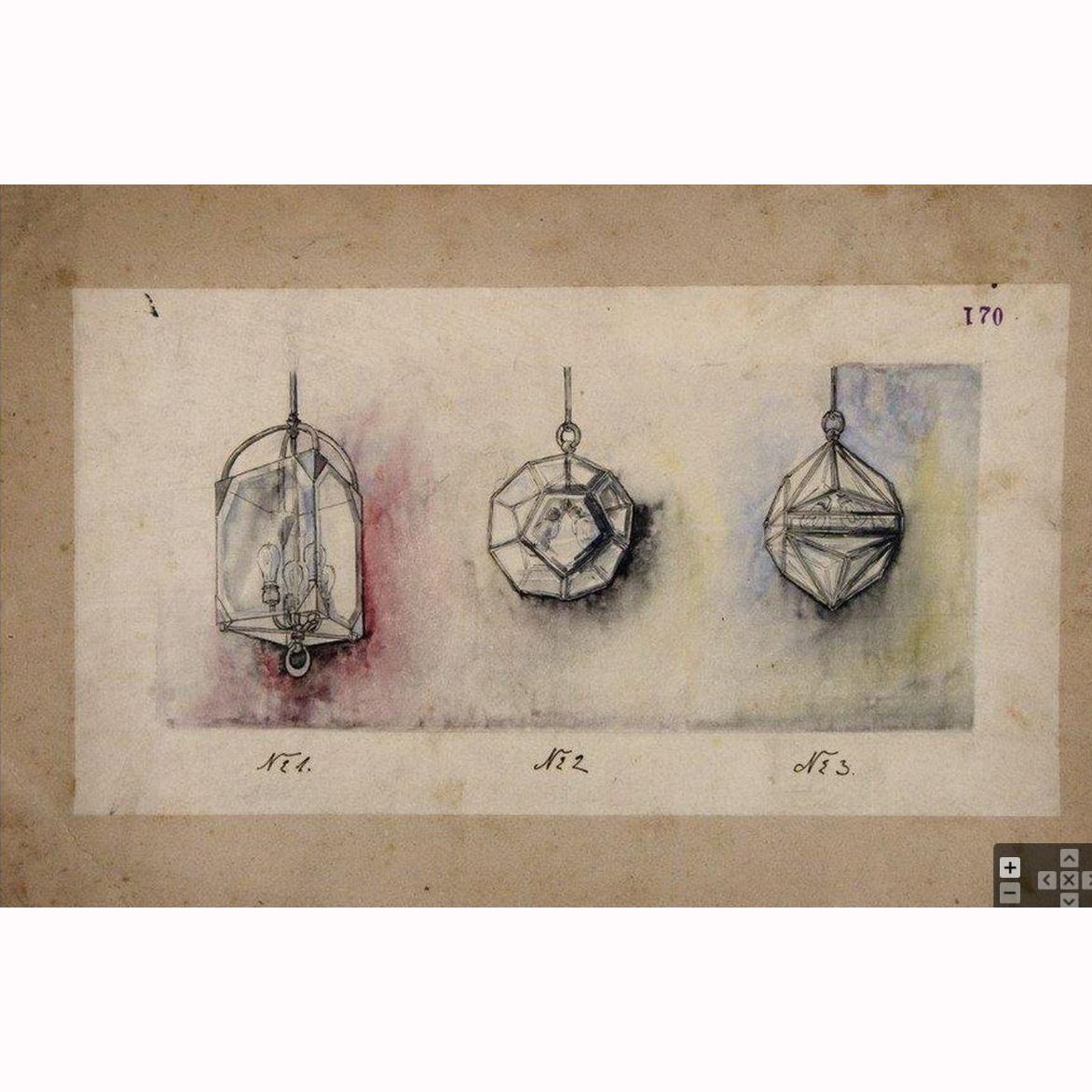Adolf Loos Secession Jugendstil Glass and Brass Lantern Chandelier Re-Edition For Sale 3