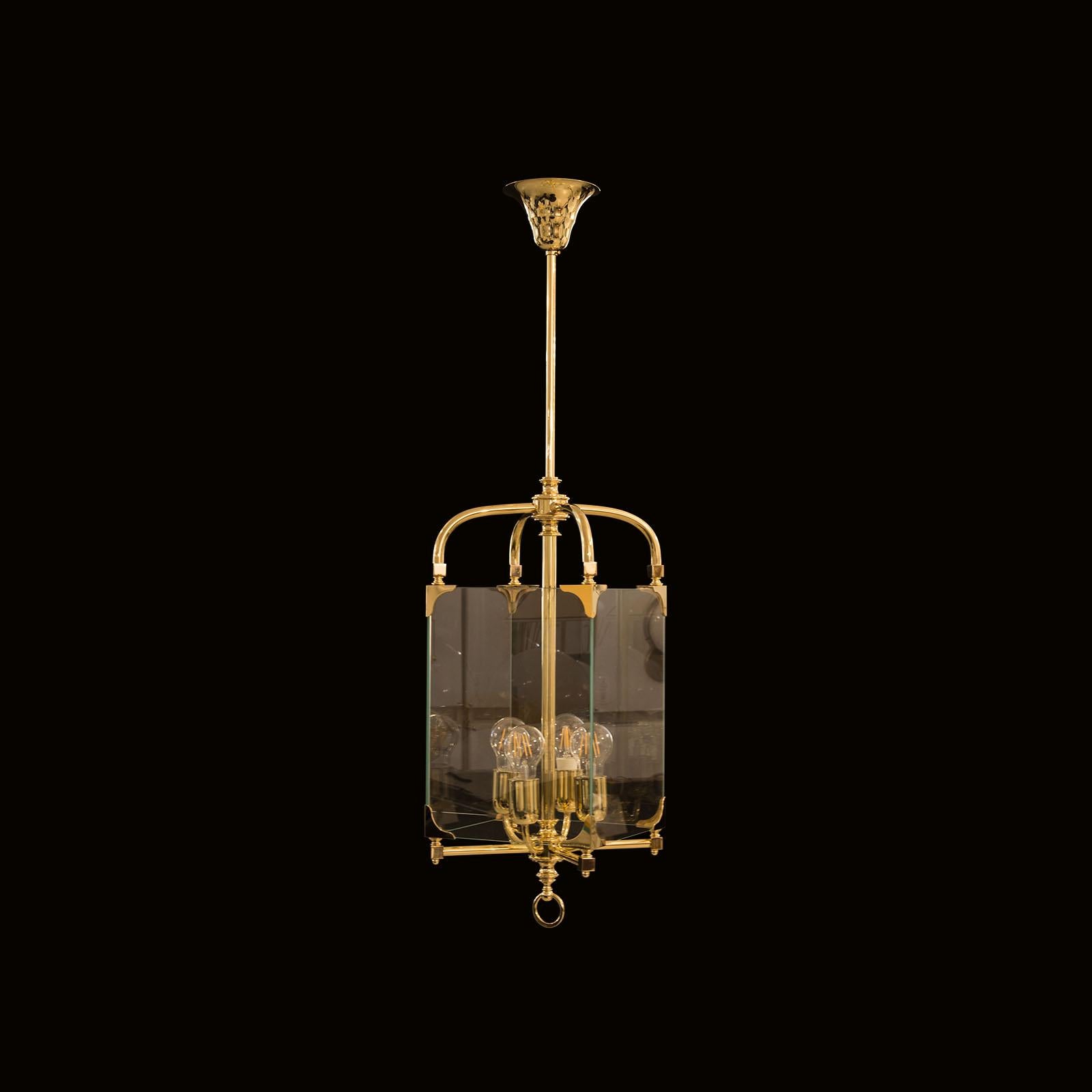 Adolf Loos Secession Jugendstil Glass and Brass Lantern Chandelier Re-Edition For Sale 4