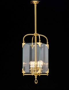 Lampadario a lanterna in vetro e ottone della Secessione Jugendstil di Adolf Loos Riedizione