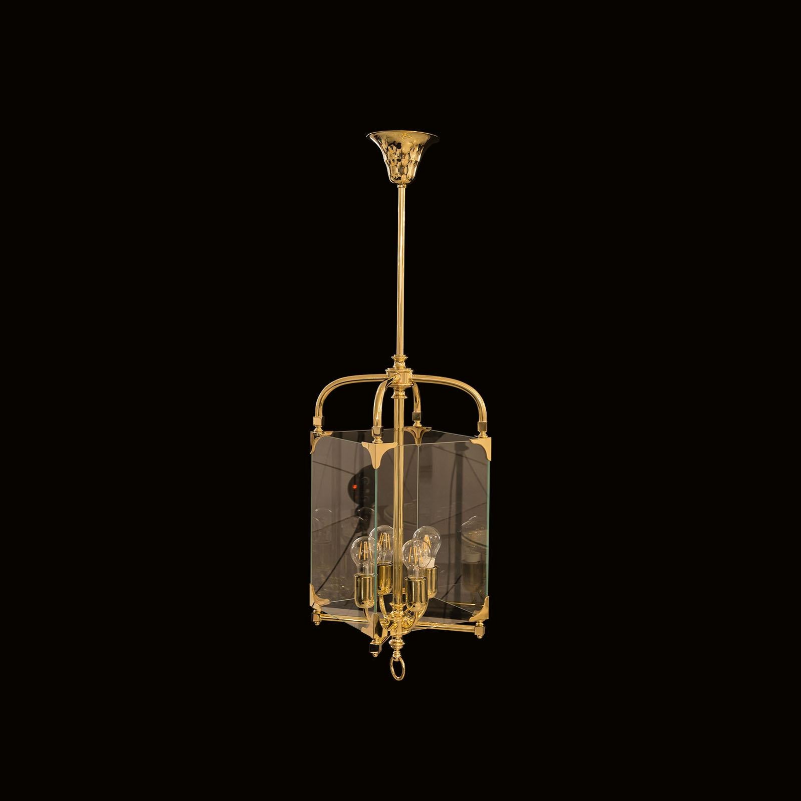 Vienna Secession Adolf Loos Secession Jugendstil Glass and Brass Lantern Chandelier Re-Edition For Sale
