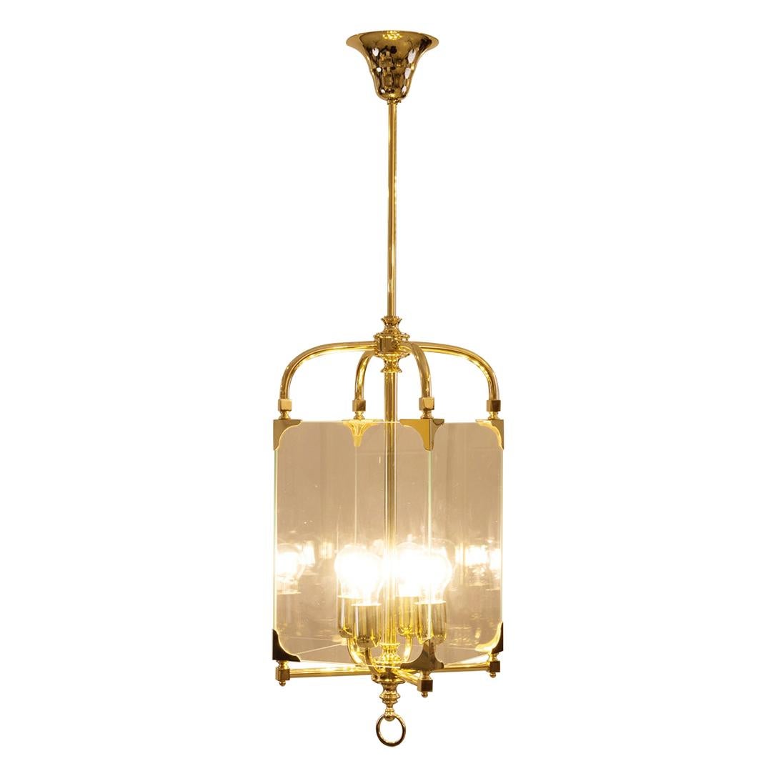 Autrichien Lustre-lanterne en verre et laiton Adolf Loos Secession Jugendstil Re-Edition en vente
