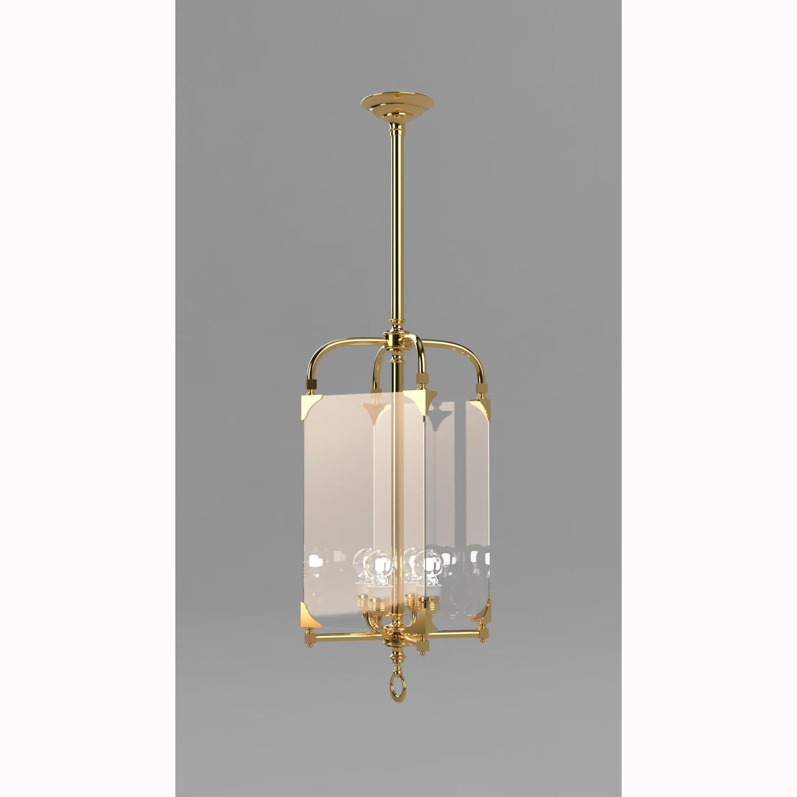 Adolf Loos Secession Jugendstil Glass and Brass Lantern Chandelier Re-Edition In New Condition For Sale In Vienna, AT