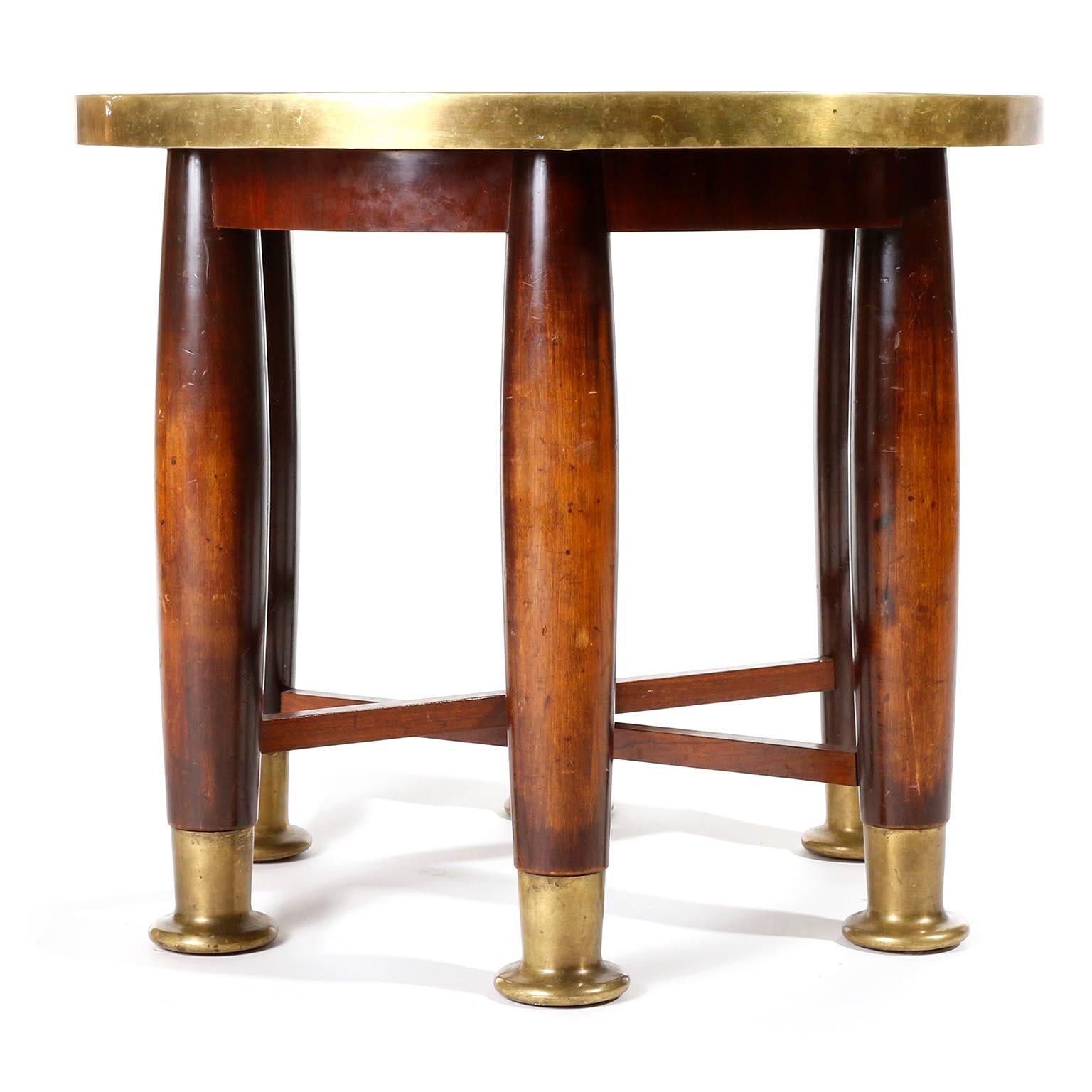 Austrian Adolf Loos Six-Legged 'Haberfeld' Table, F.O. Schmidt, Brass Wood, Austria, 1899 For Sale