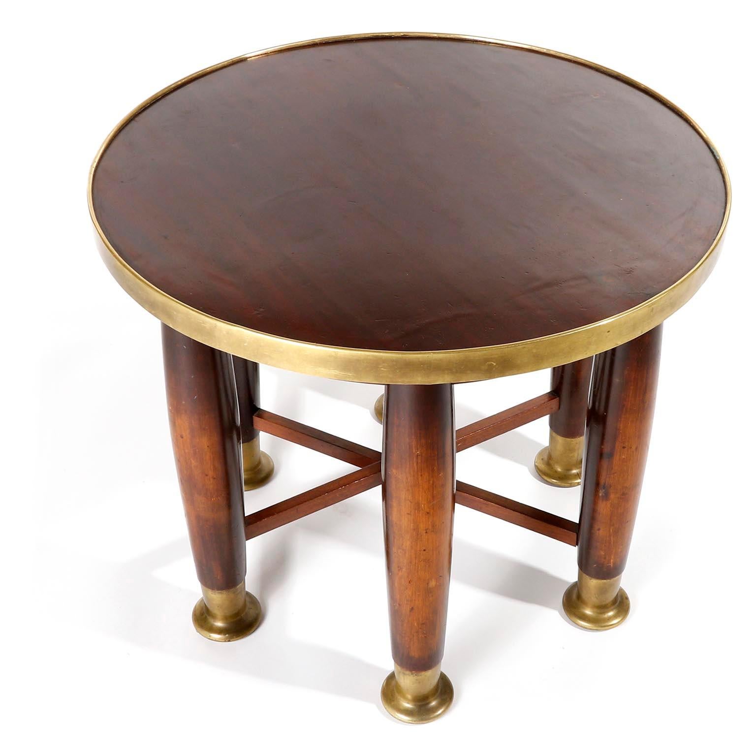 Polished Adolf Loos Six-Legged 'Haberfeld' Table, F.O. Schmidt, Brass Wood, Austria, 1899 For Sale
