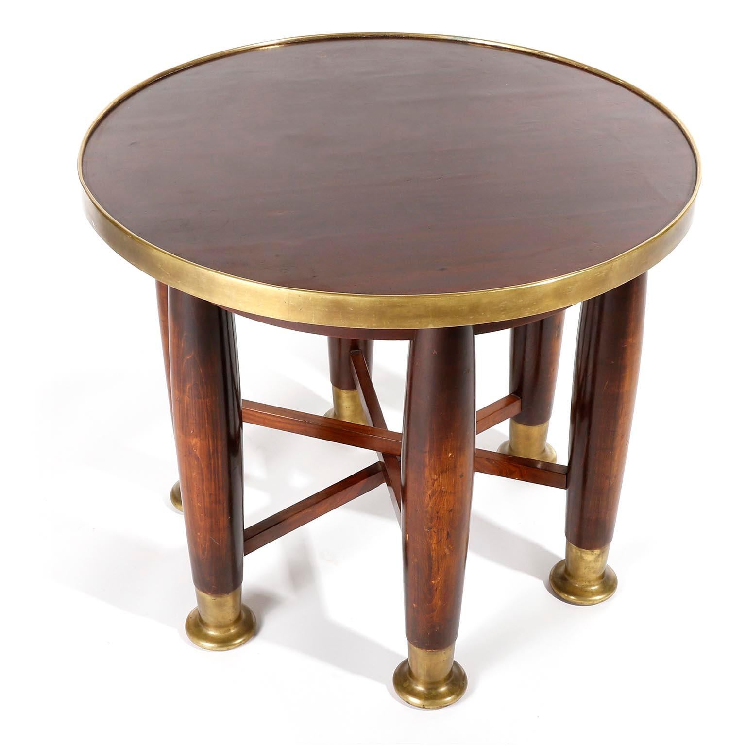 Adolf Loos Six-Legged 'Haberfeld' Table, F.O. Schmidt, Brass Wood, Austria, 1899 In Good Condition For Sale In Hausmannstätten, AT