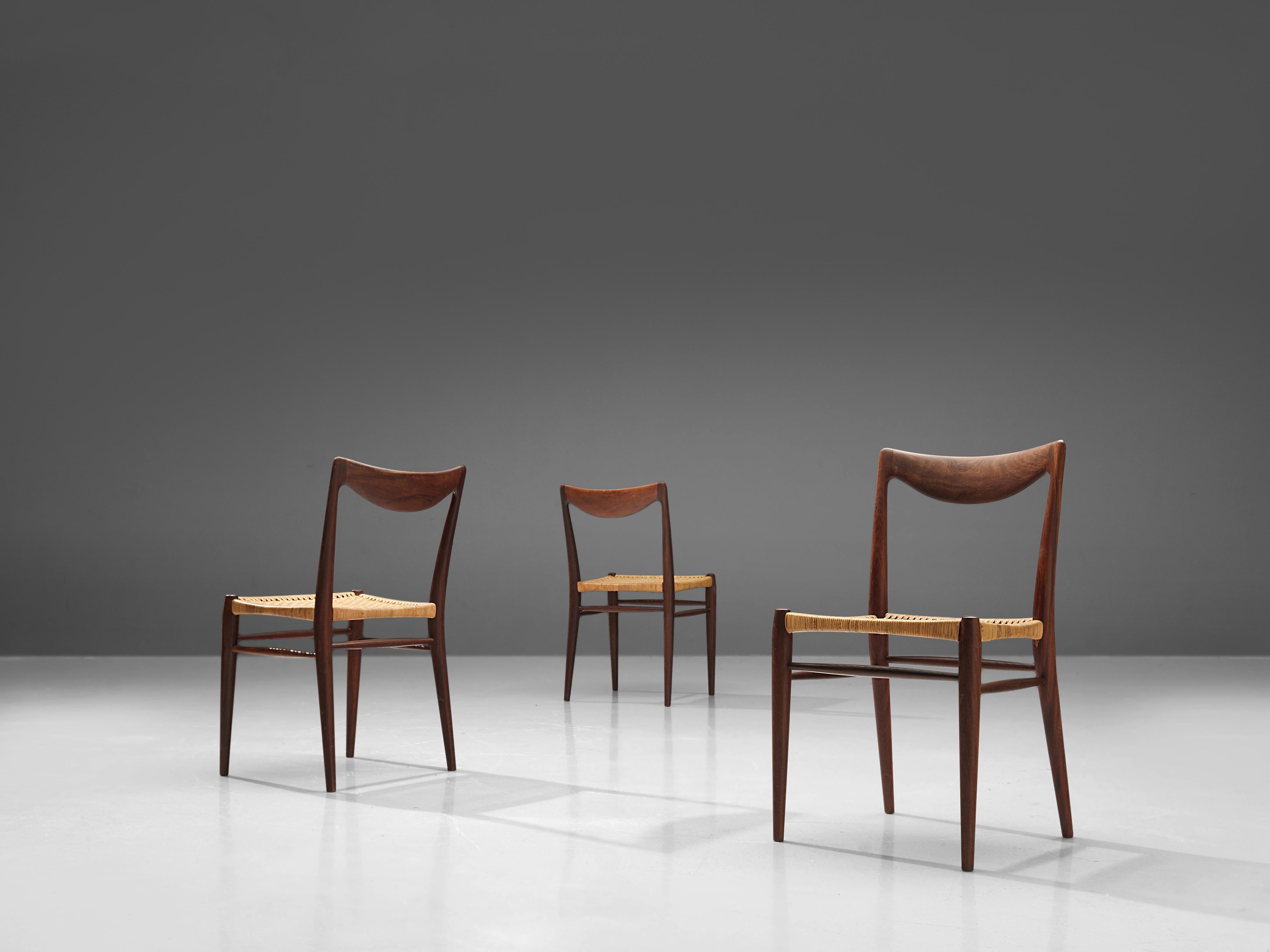 Mid-Century Modern Adolf Relling and Rolf Rastad Set of Four Dining Chairs in Teak and Cane
