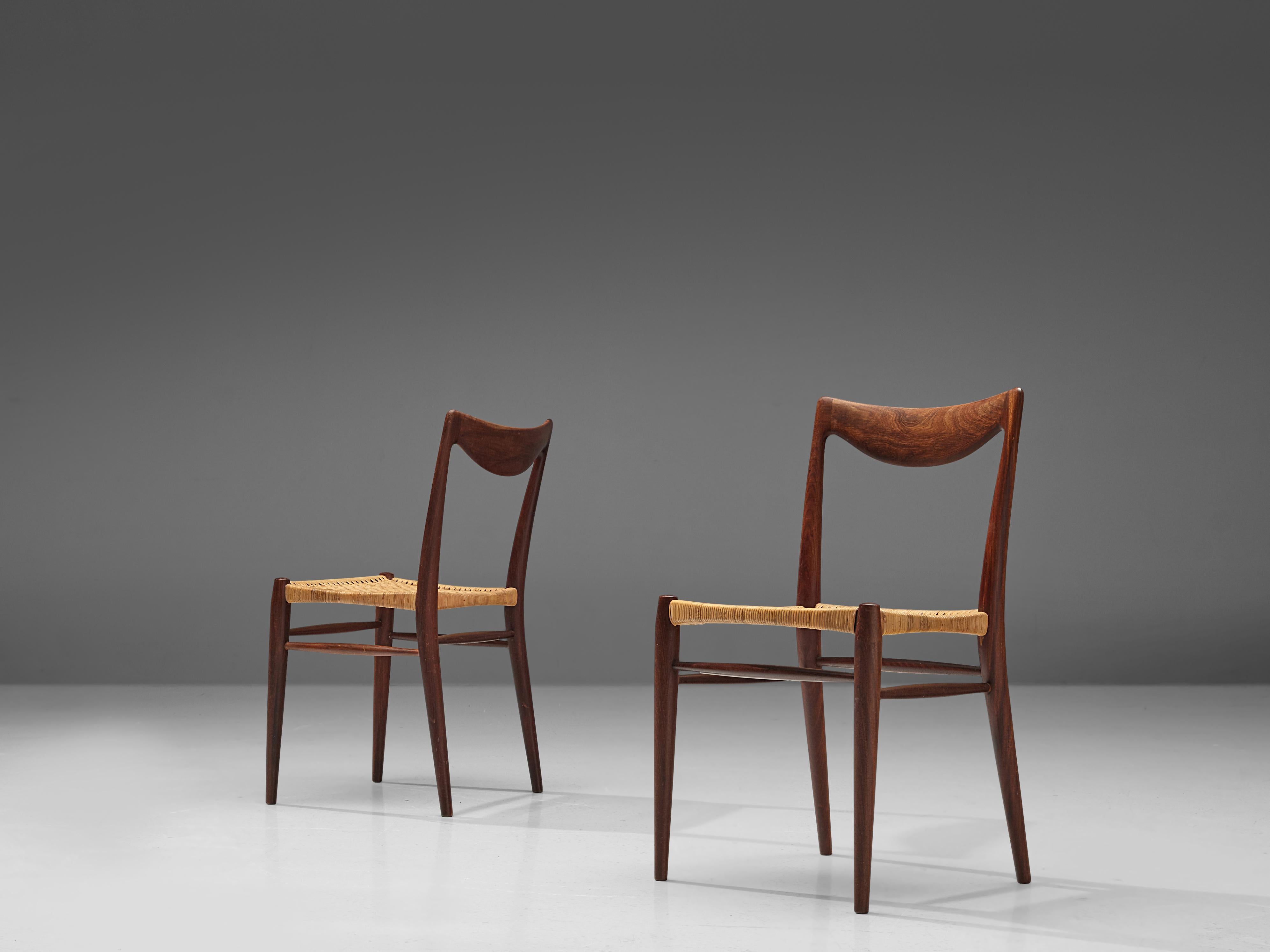 Norwegian Adolf Relling and Rolf Rastad Set of Four Dining Chairs in Teak and Cane