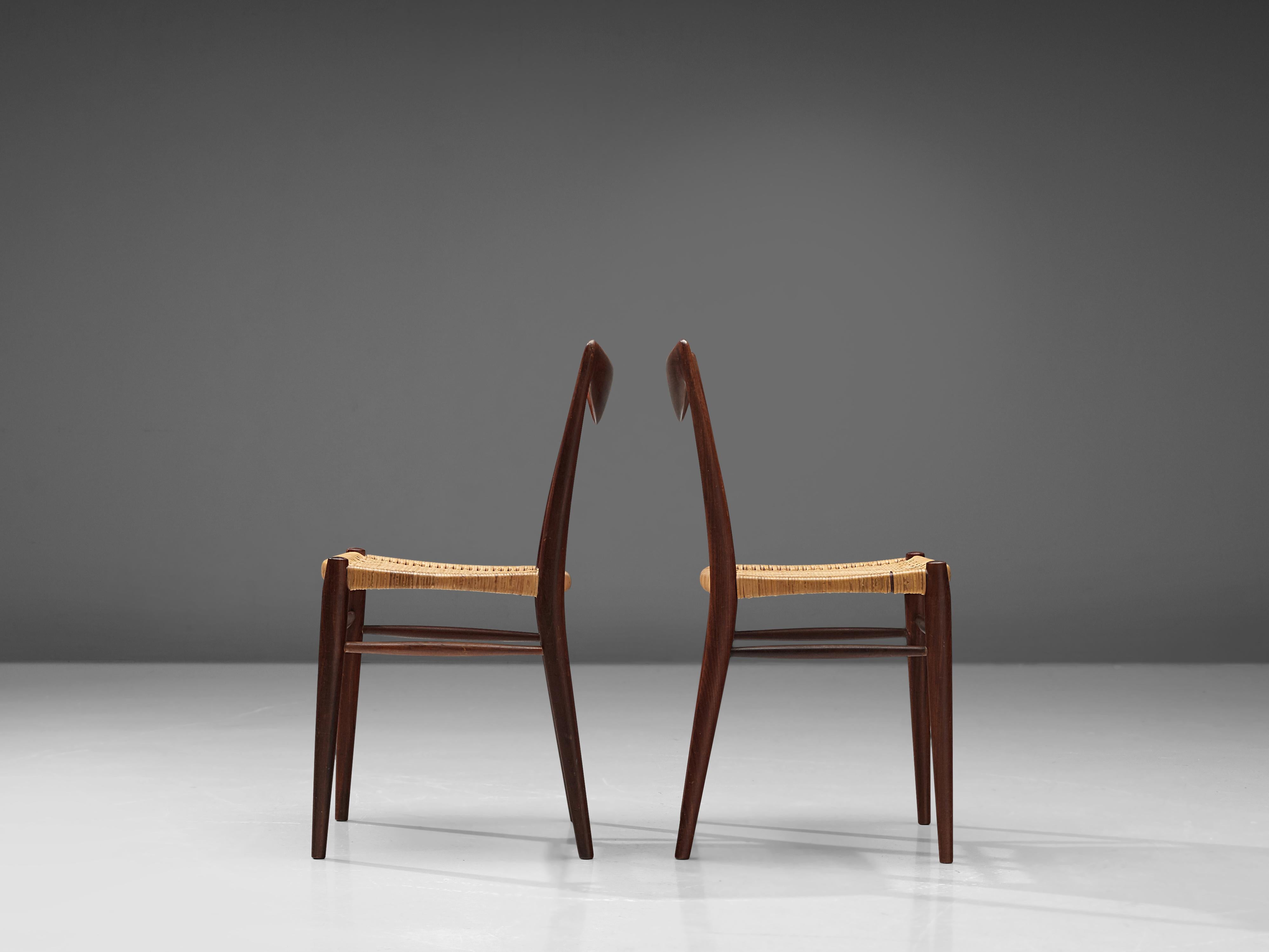 20th Century Adolf Relling and Rolf Rastad Set of Four Dining Chairs in Teak and Cane