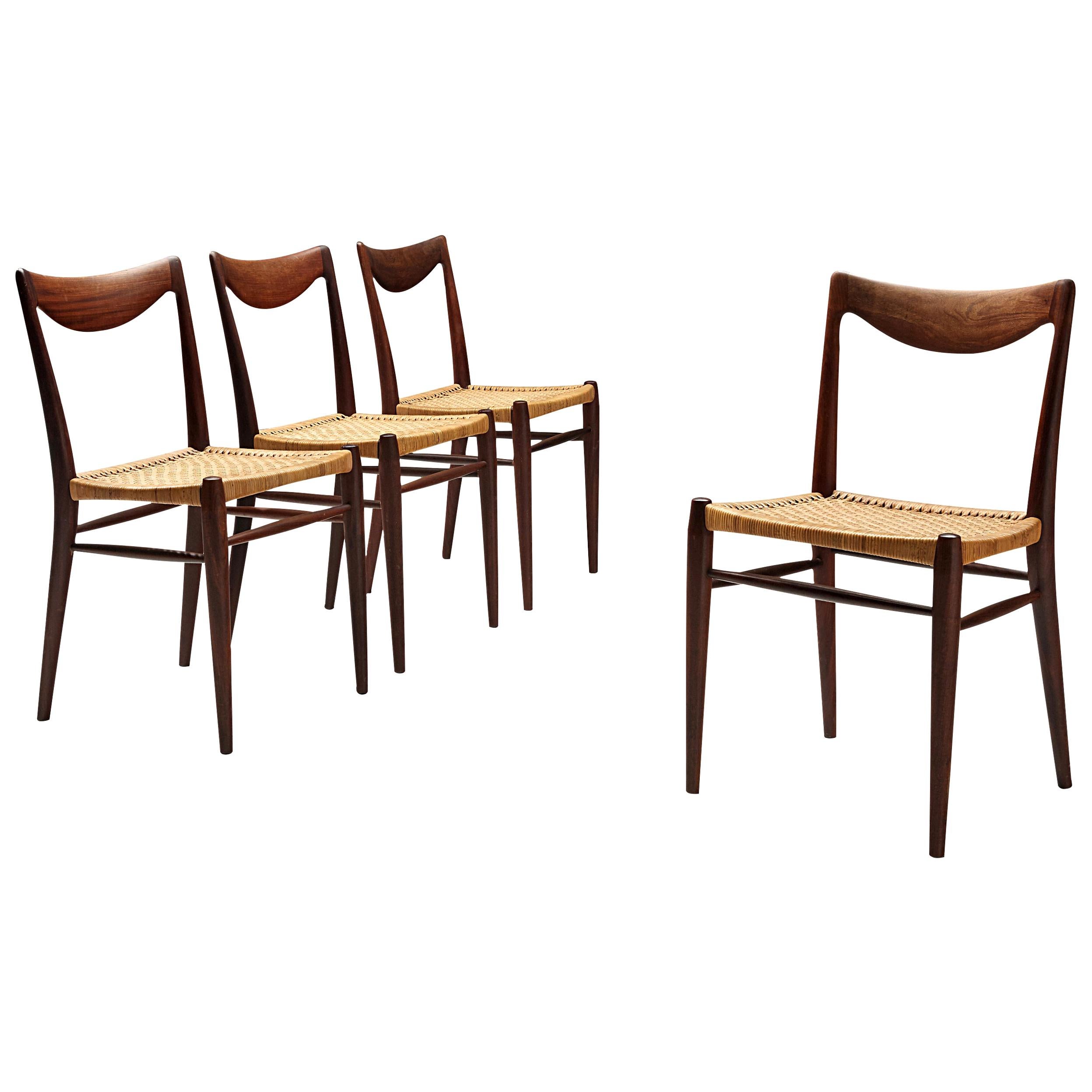 Adolf Relling and Rolf Rastad Set of Four Dining Chairs in Teak and Cane