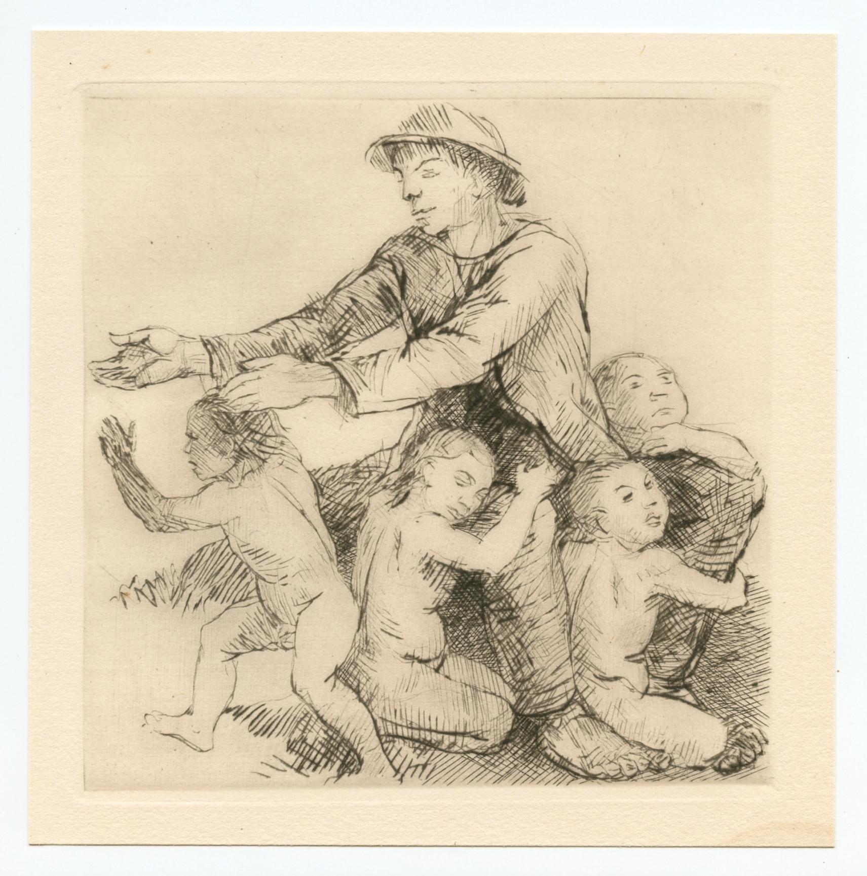 "Der Kinderhirte" Original-Radierung – Print von Adolf Schinnerer