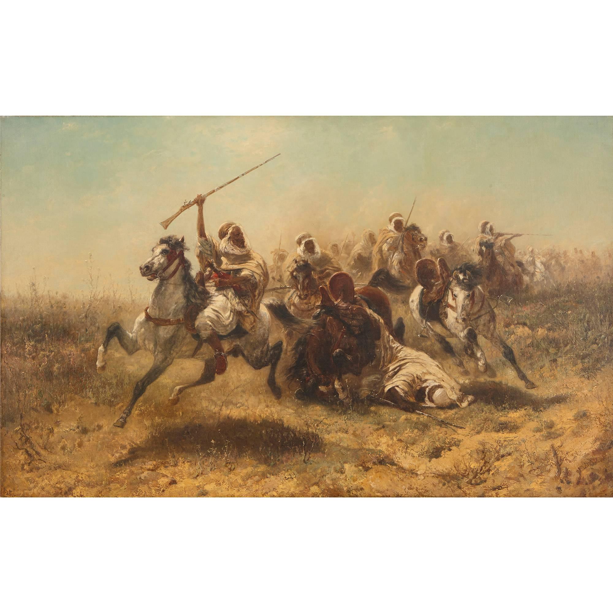 'Arab Cavalry in Retreat', 19th Century Orientalist oil painting - Painting by Adolf Schreyer