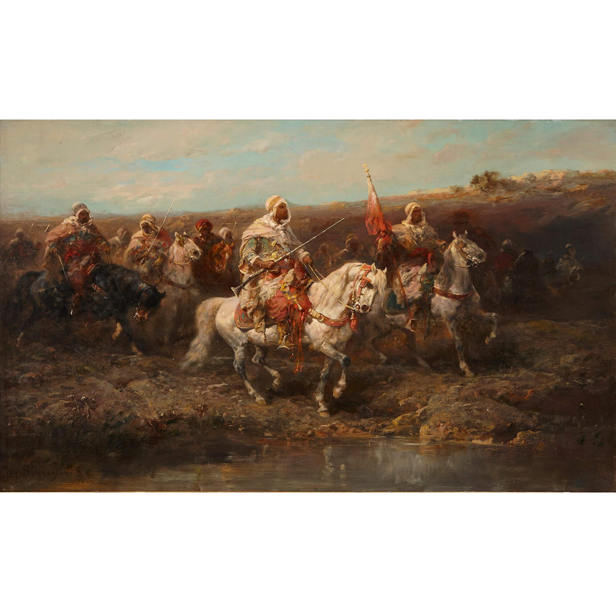 'Arabian Horsemen', 19th Century oil painting - Painting by Adolf Schreyer