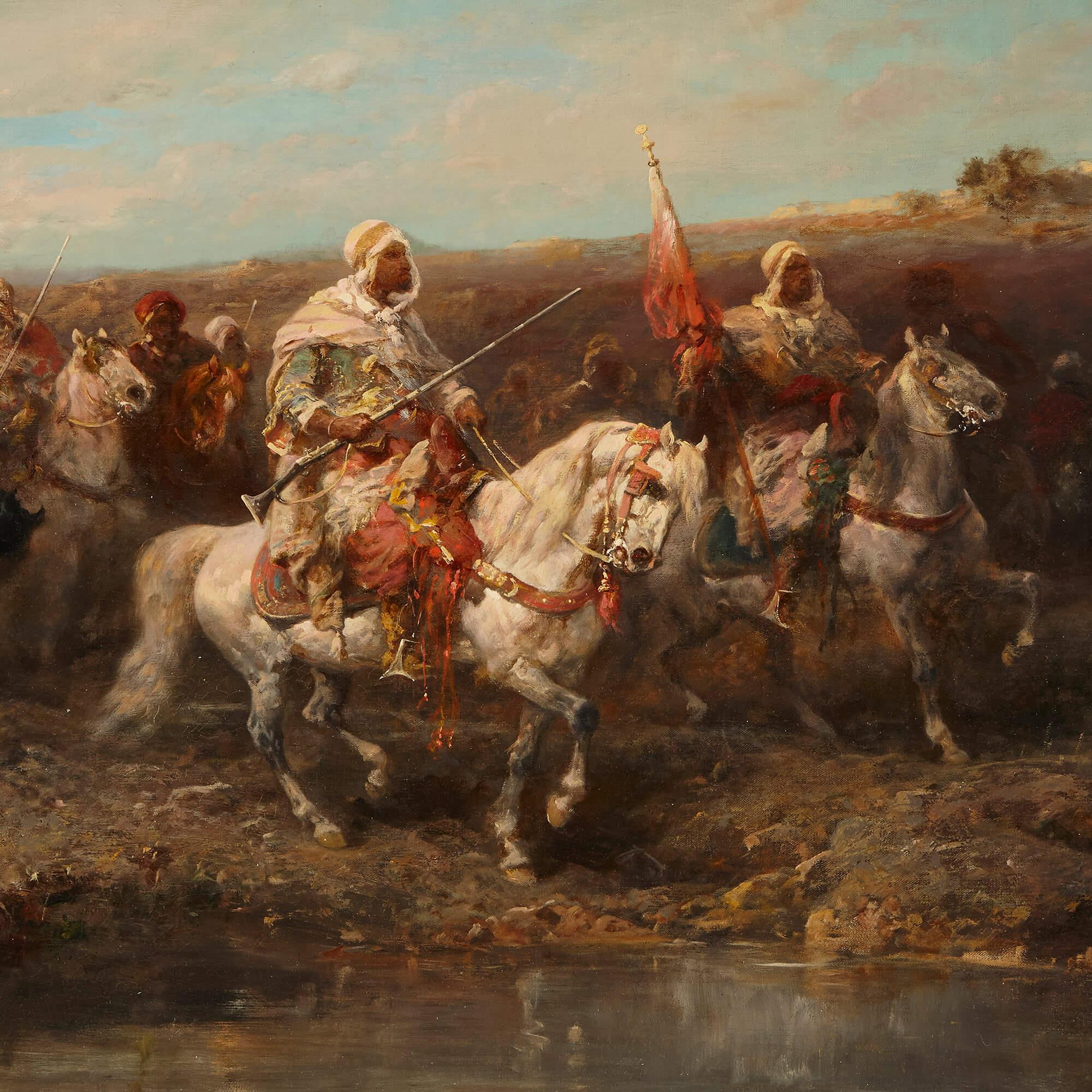 « Chevaux arabes »:: peinture à l'huile du XIXe siècle - Romantique Painting par Adolf Schreyer