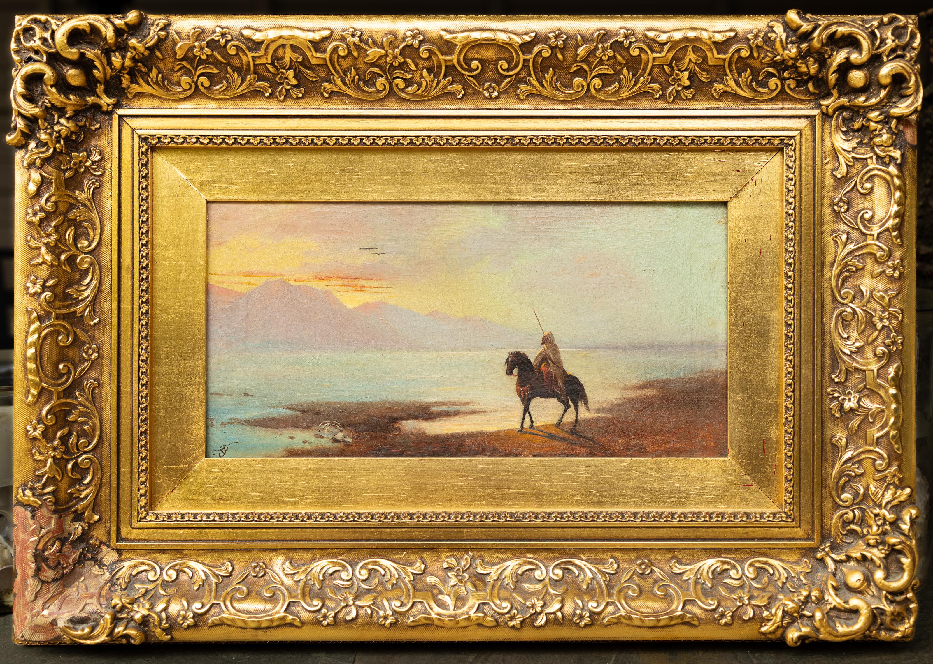 Cavalier arabe au crépuscule - Painting de Adolf Schreyer