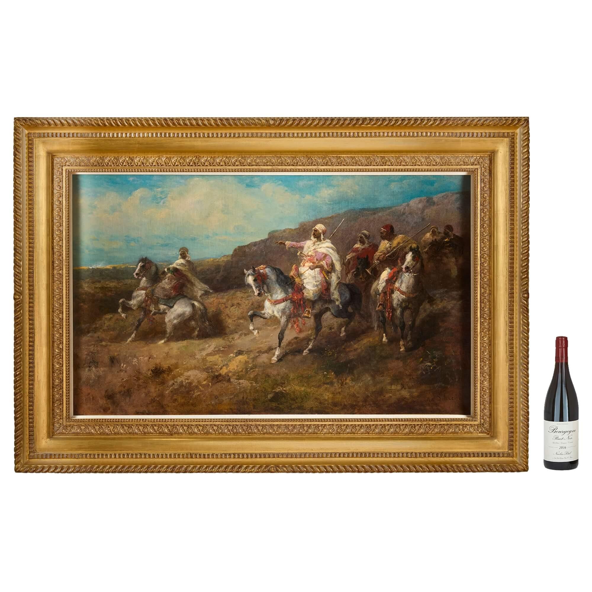 Grande dipinto ad olio orientalista tedesco con cavalieri di Schreyer in vendita 2