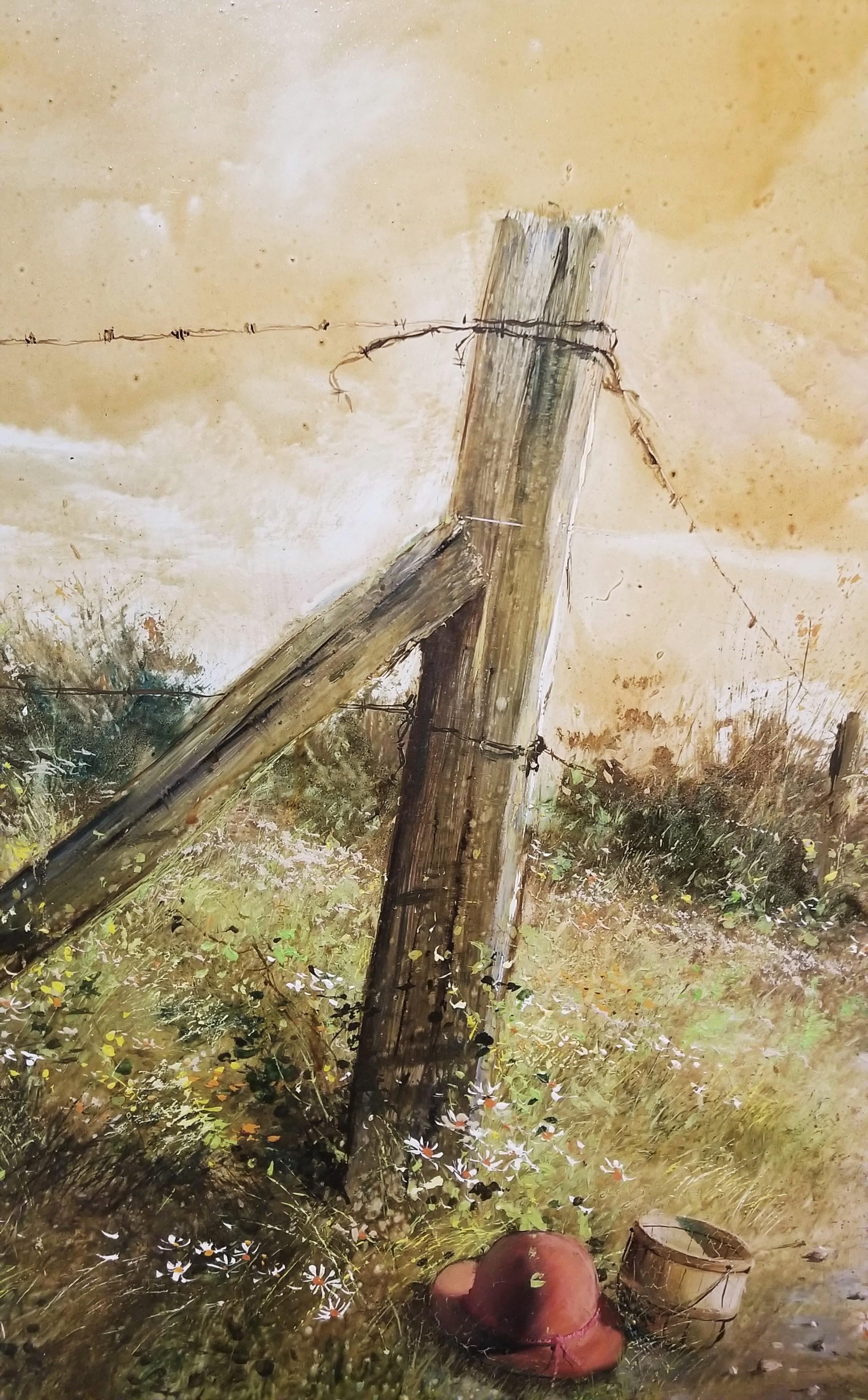 Forgotten Fence /// Realism Landscape Country Farm River Painting American Art For Sale 4