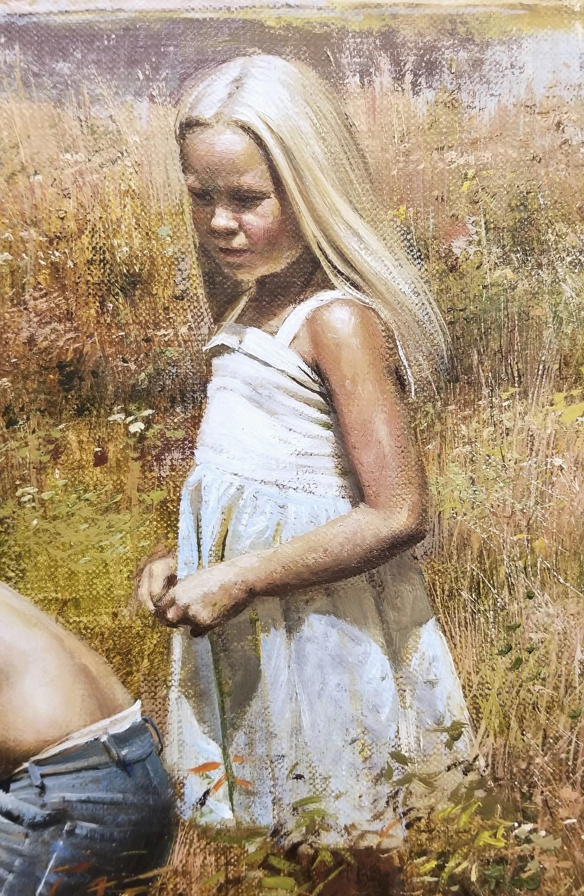 Fun Time /// Adolf Sehring Pintura al óleo Niños Virginia Paisaje Realismo Arte en venta 11