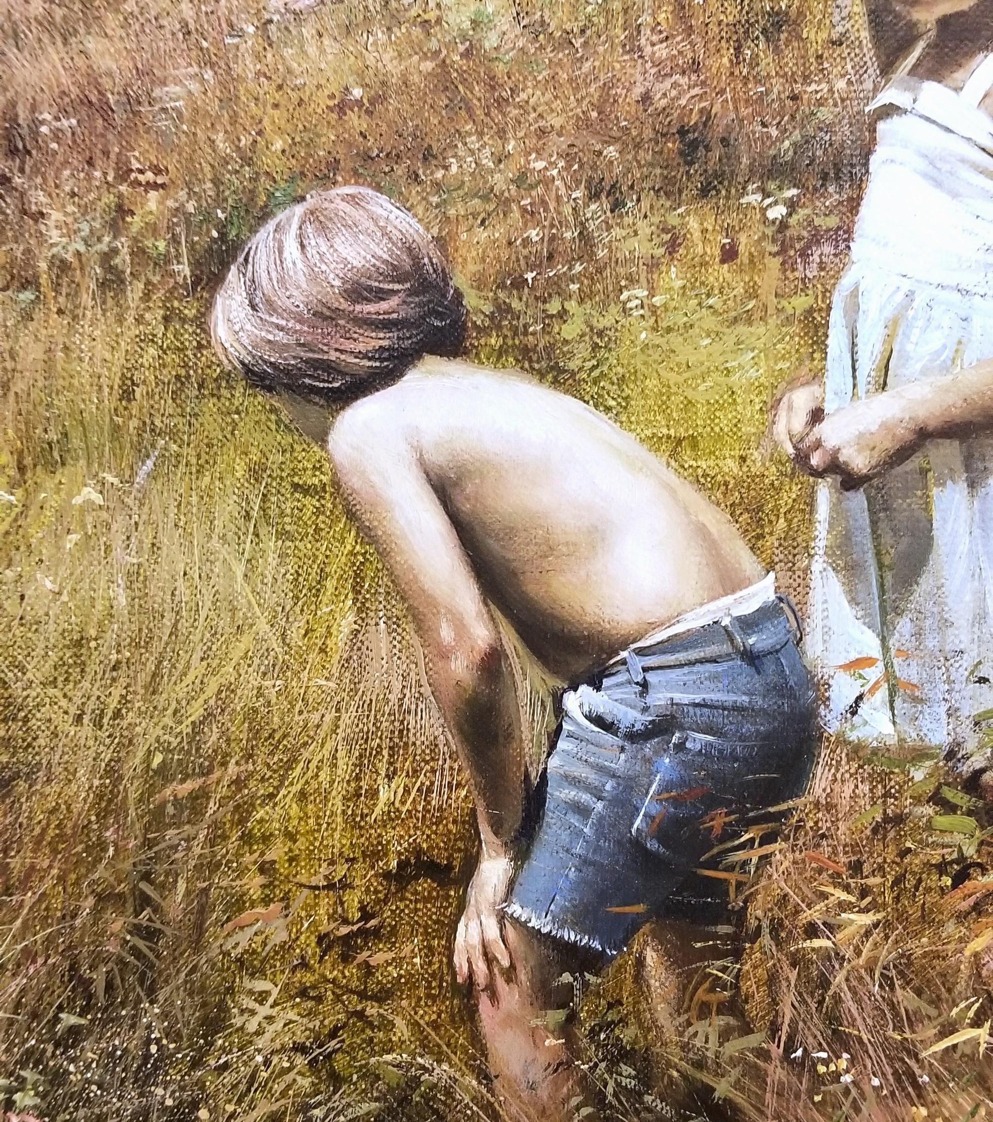 Fun Time /// Adolf Sehring Pintura al óleo Niños Virginia Paisaje Realismo Arte en venta 13