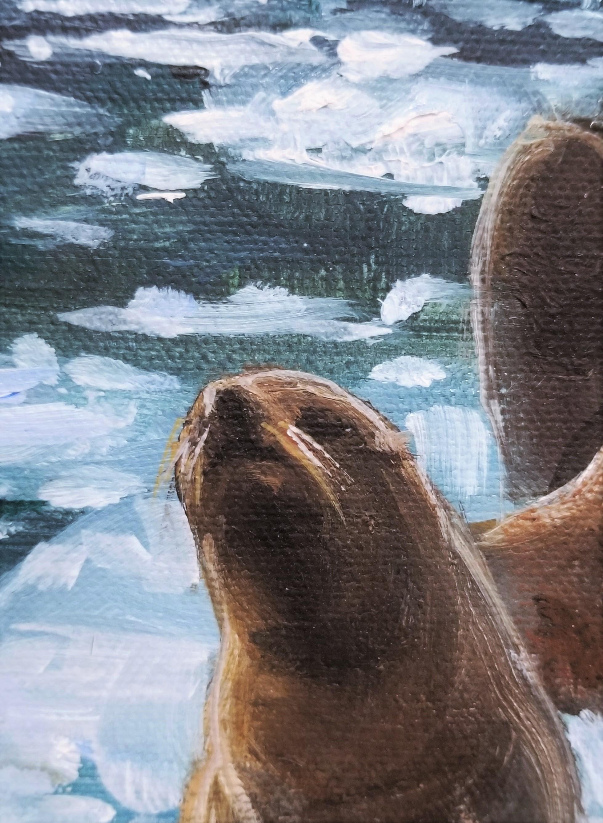 Harbor Seals /// Contemporary Animal Icebergs Landscape Oil Painting Seascape For Sale 6