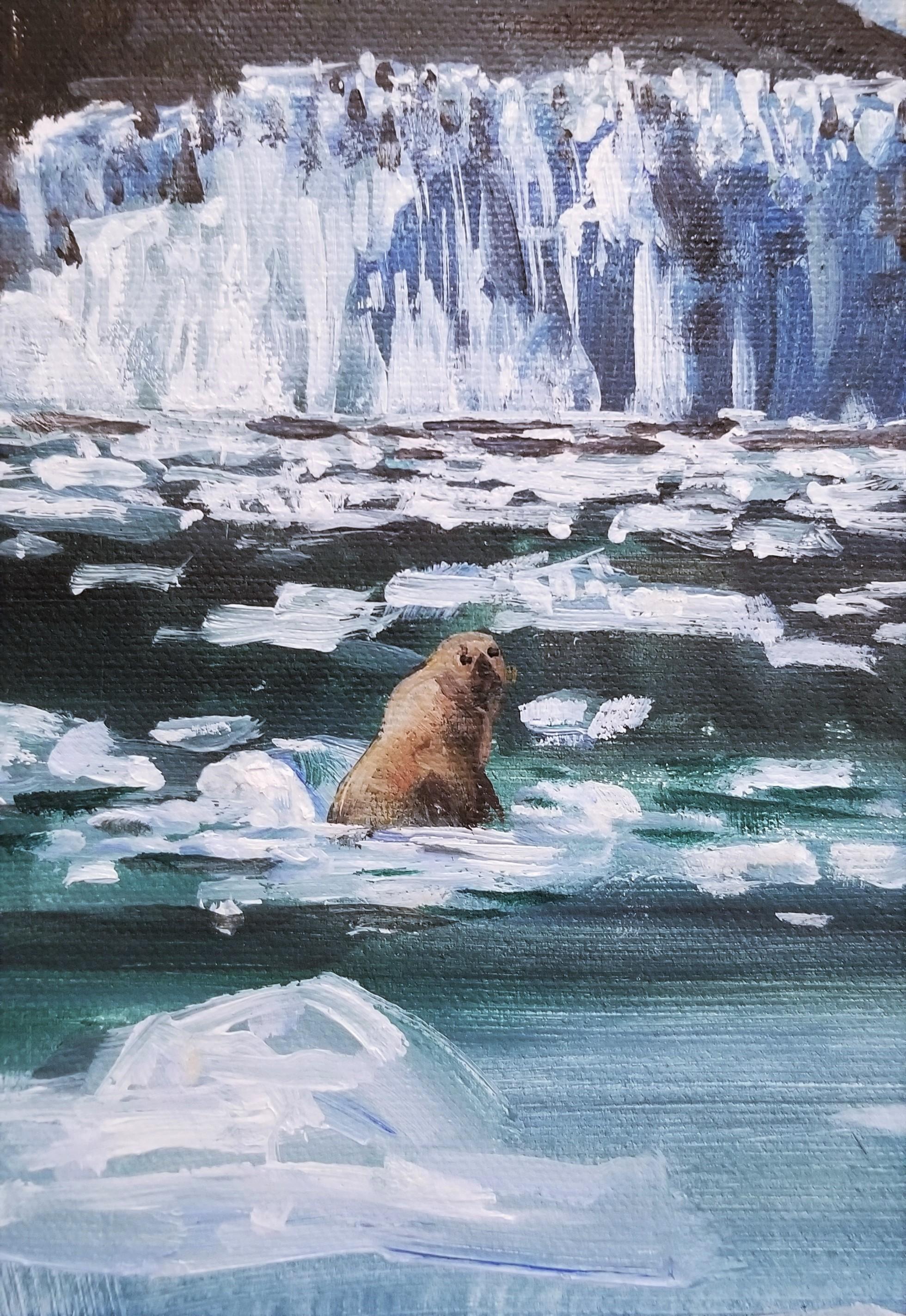 Harbor Seals /// Contemporary Animal Icebergs Landscape Oil Painting Seascape For Sale 7