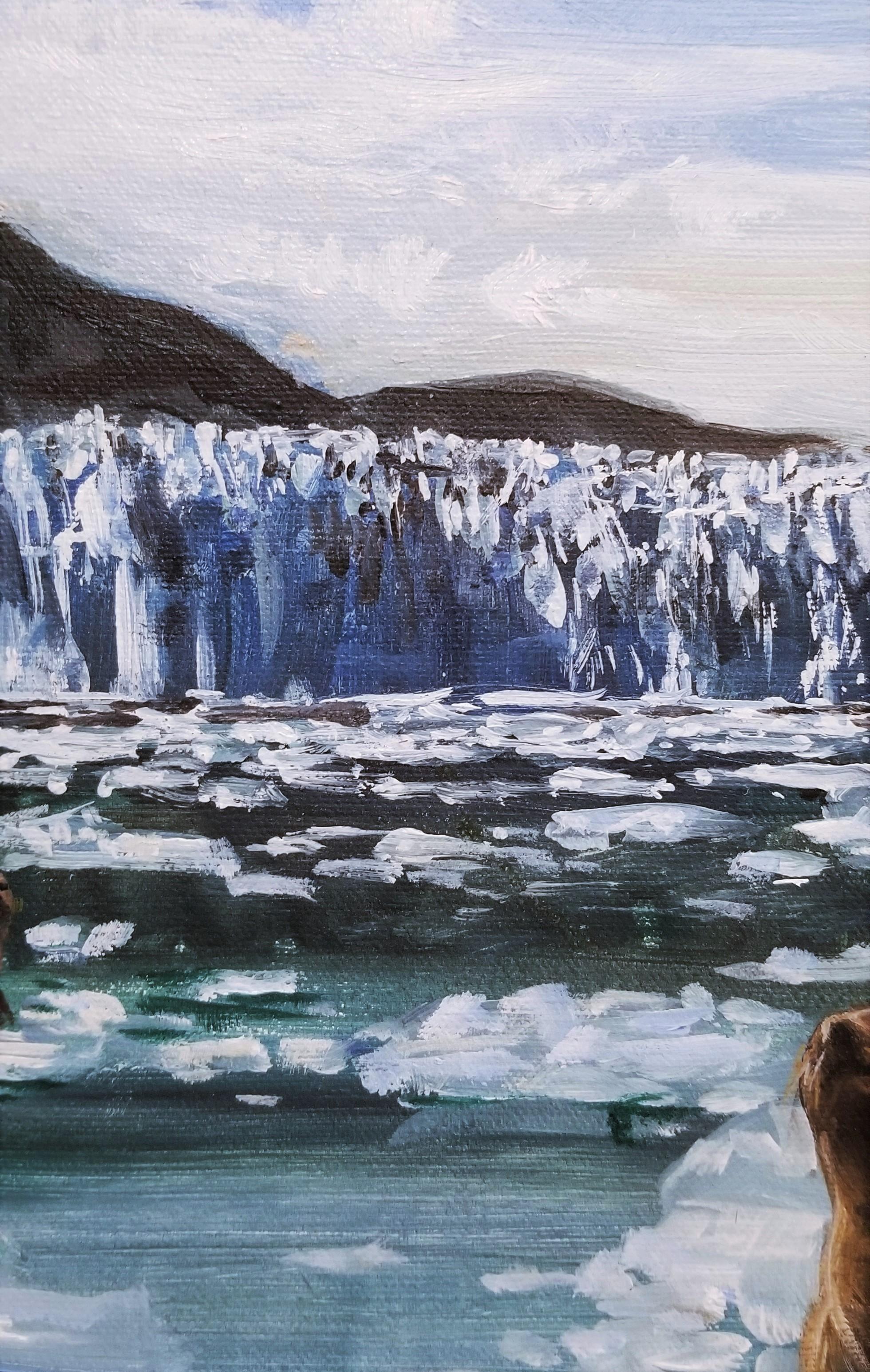 Harbor Seals /// Contemporary Animal Icebergs Landscape Oil Painting Seascape For Sale 9