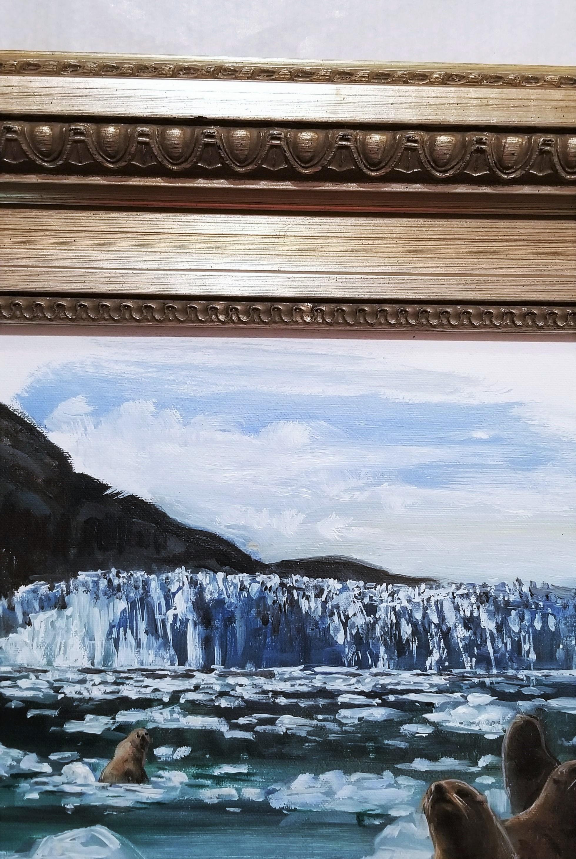 Harbor Seals /// Contemporary Animal Icebergs Landscape Oil Painting Seascape For Sale 3