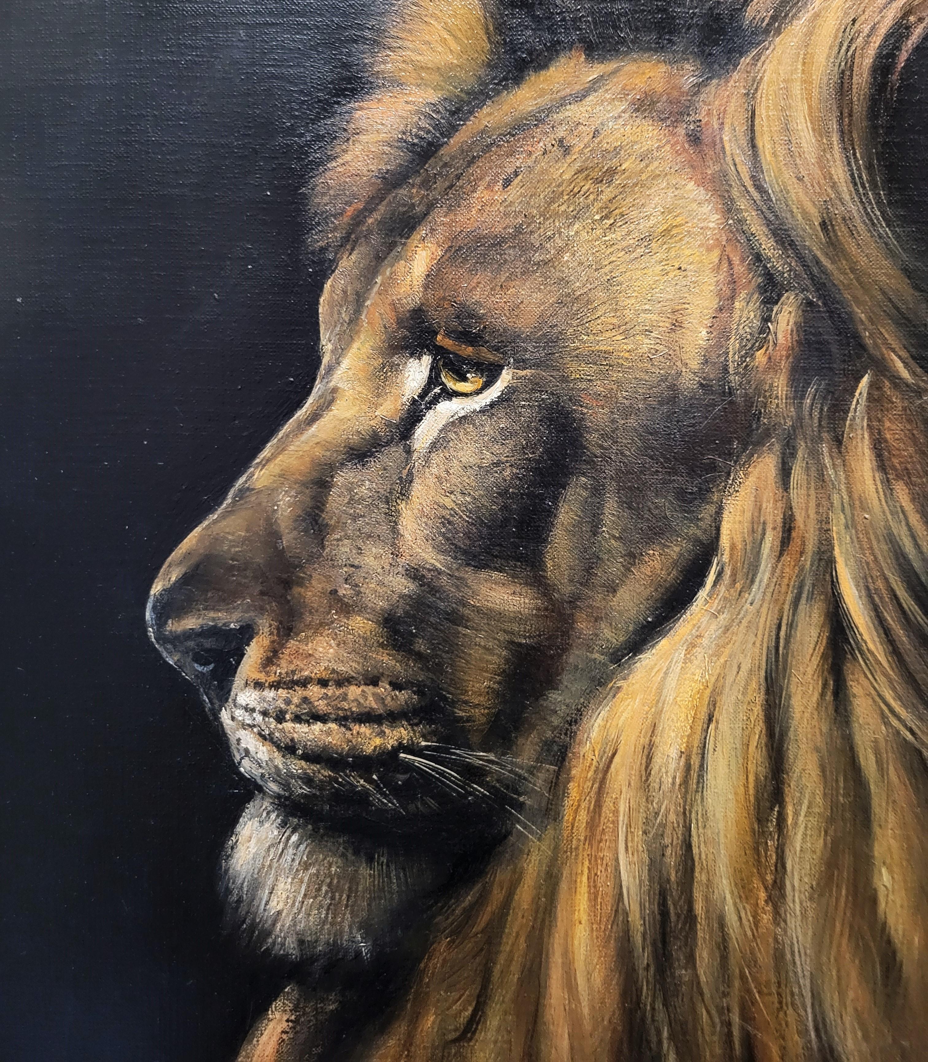 Stoic Lion /// African Wildlife Safari Big Cat Animal Art Portrait Oil Painting For Sale 7
