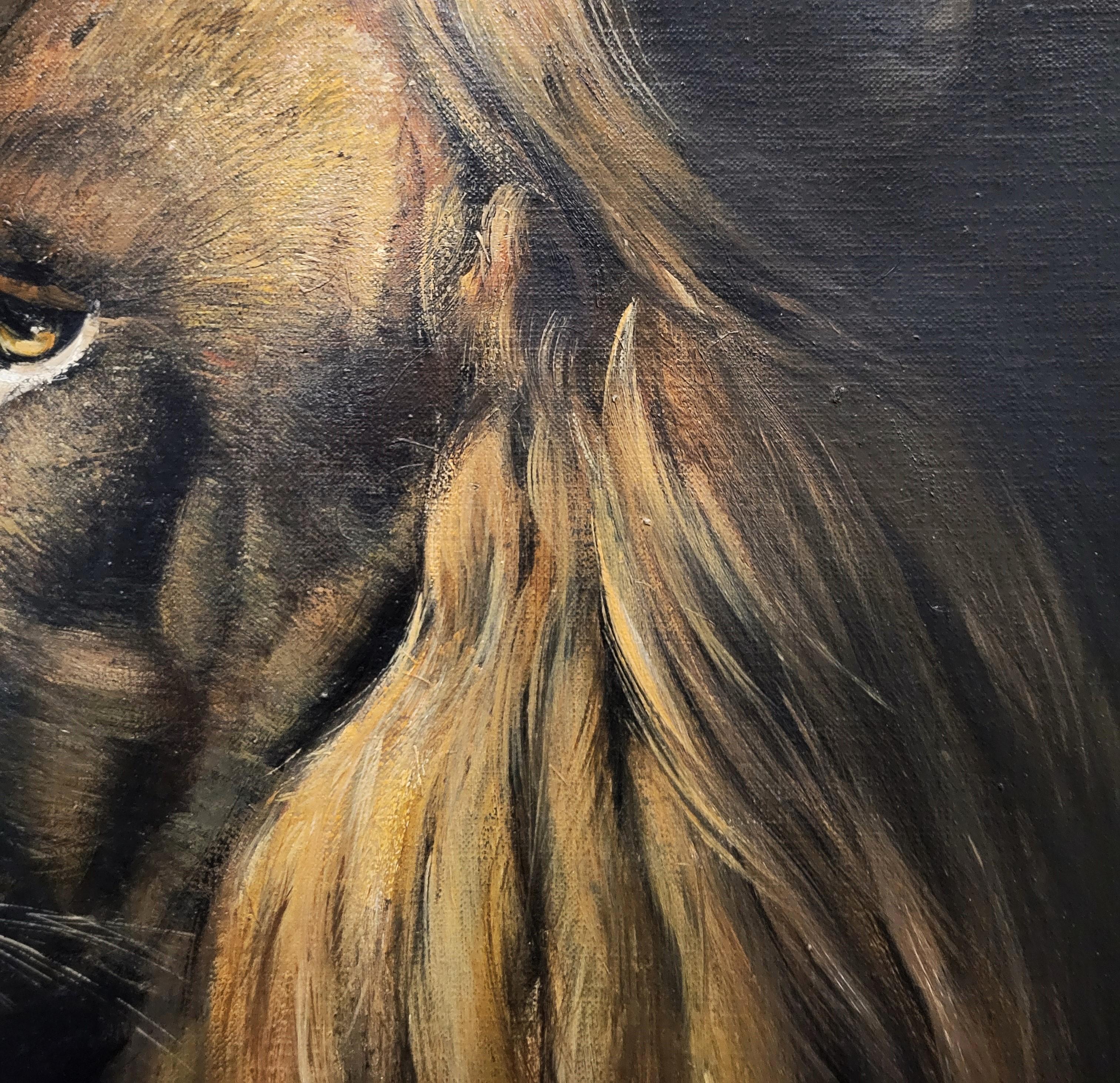 Stoic Lion /// African Wildlife Safari Big Cat Animal Art Portrait Oil Painting For Sale 11