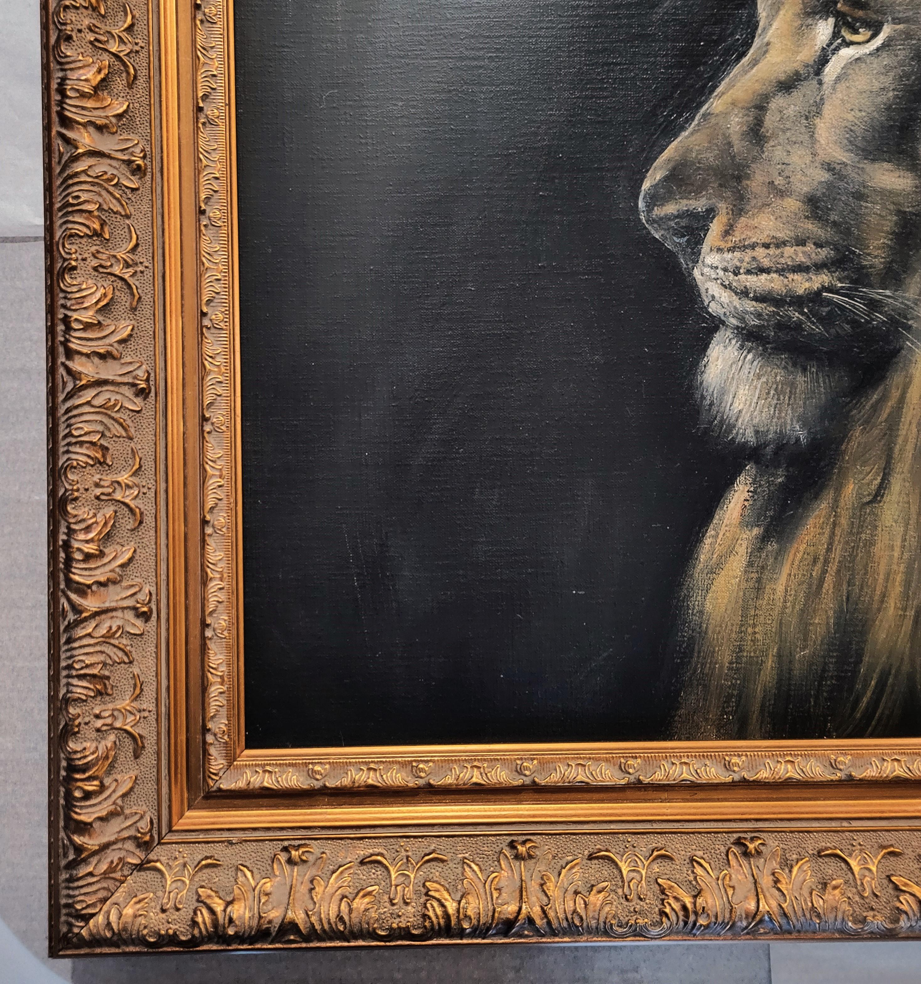Stoic Lion /// African Wildlife Safari Big Cat Animal Art Portrait Oil Painting For Sale 1