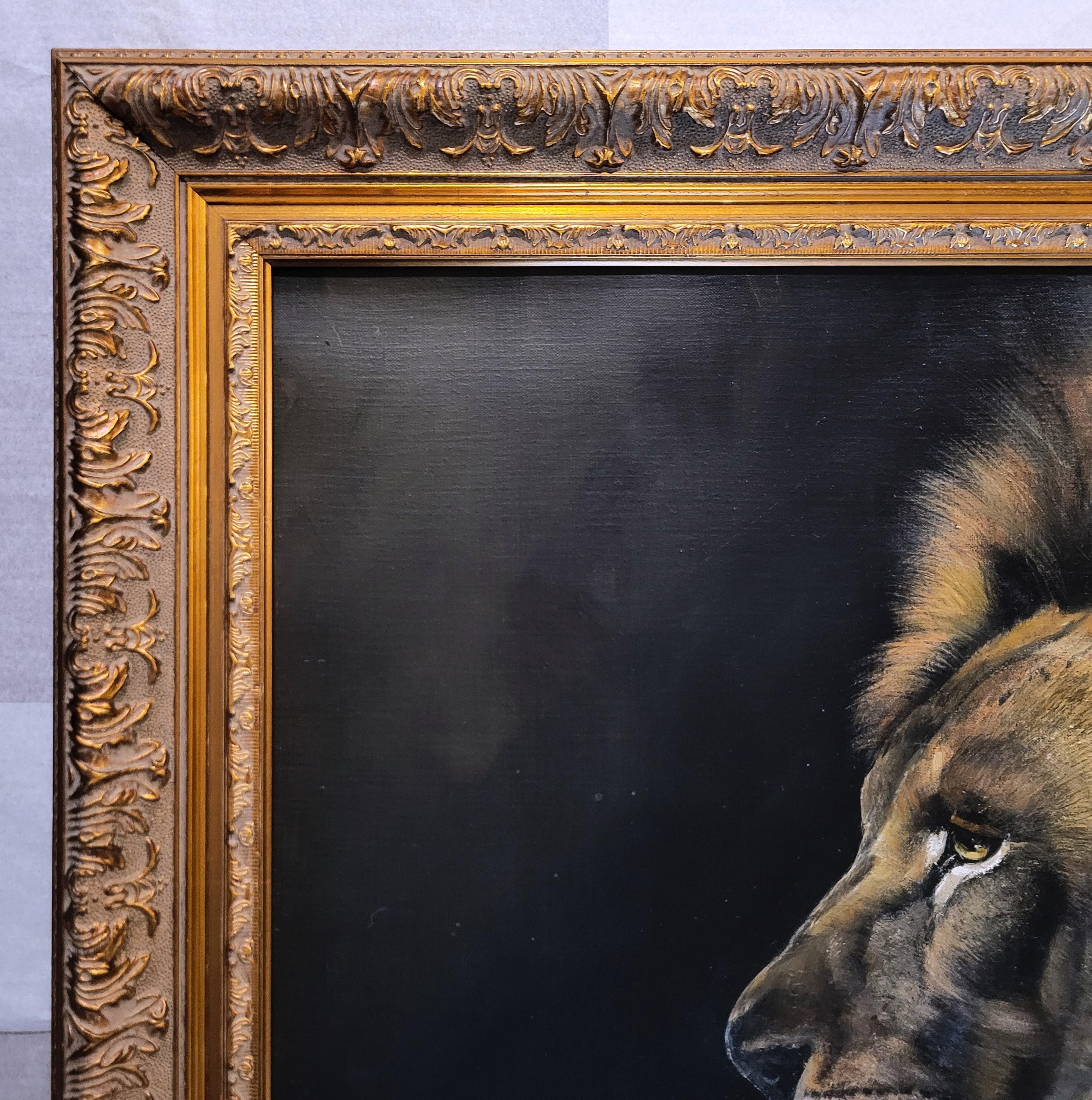 Stoic Lion /// African Wildlife Safari Big Cat Animal Art Portrait Oil Painting For Sale 2
