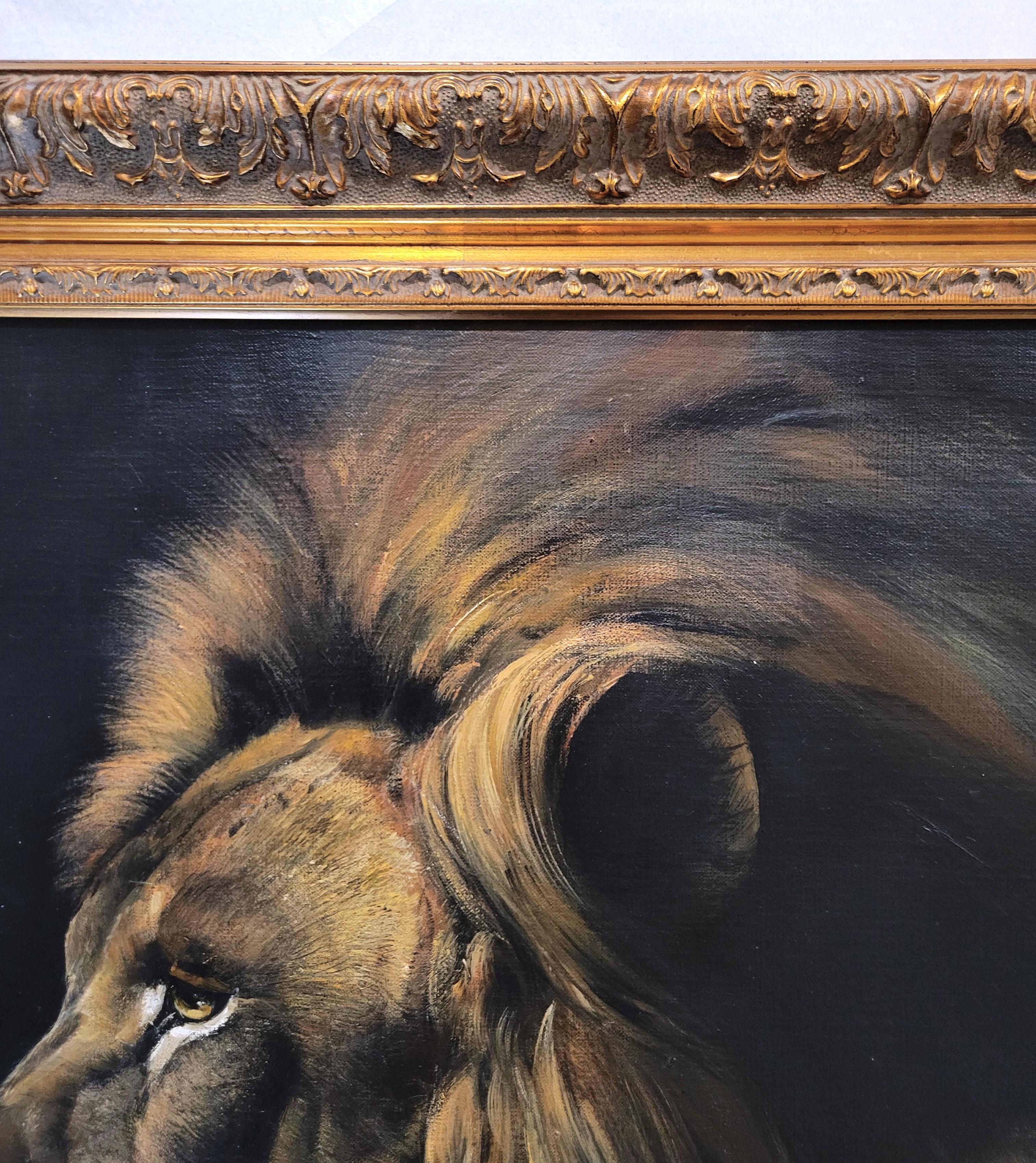 Stoic Lion /// African Wildlife Safari Big Cat Animal Art Portrait Oil Painting For Sale 5