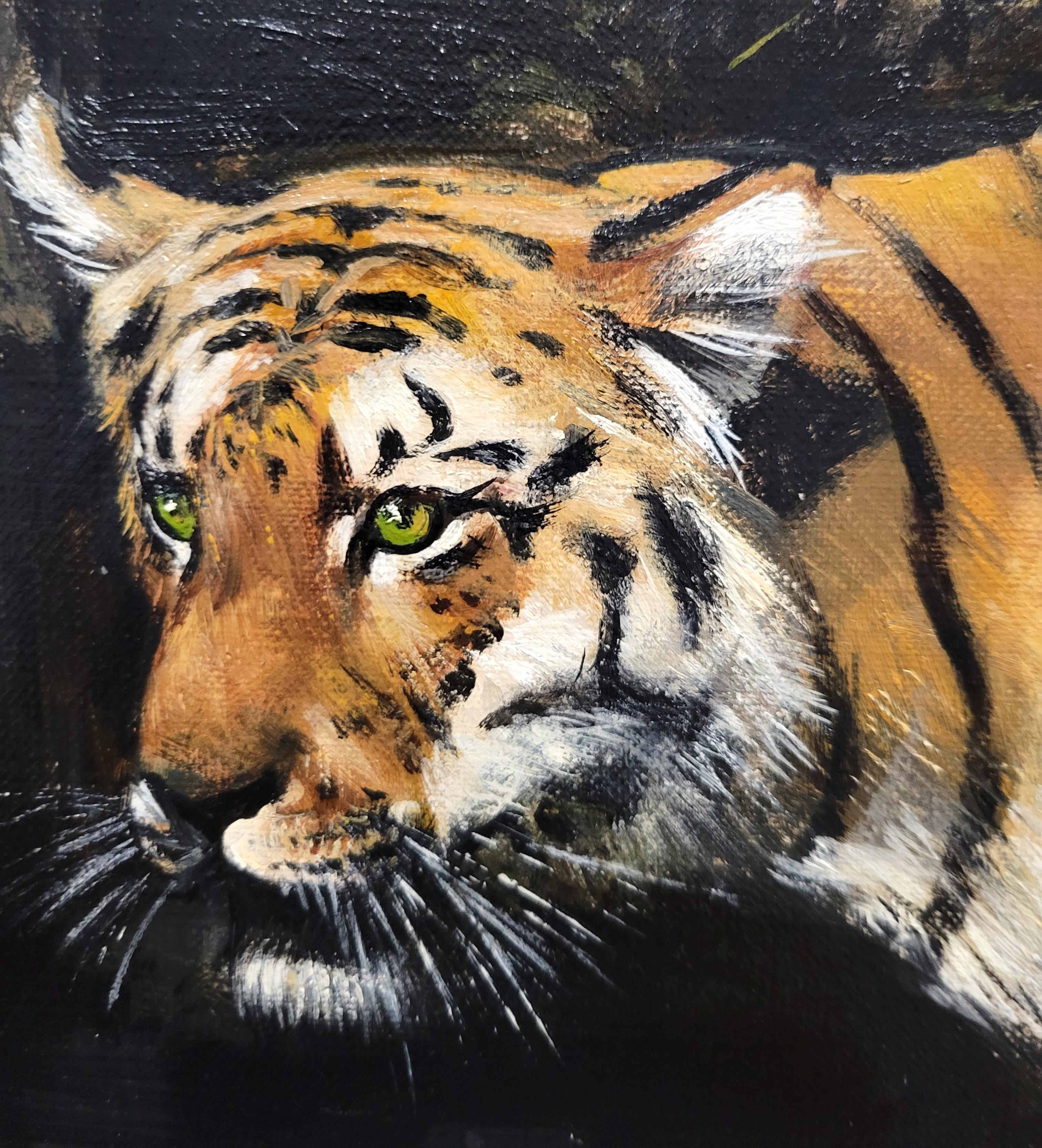 Tigres junto a un arroyo de la selva /// Big Cat India Asia Wildlife Animal Oil Painting en venta 10