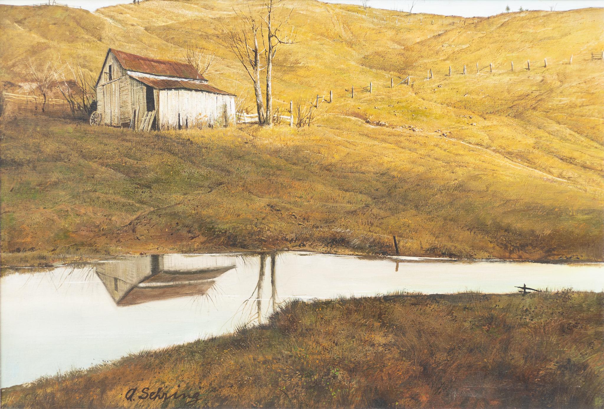 Adolf Sehring Landscape Painting - "White Barn"
