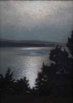 Clair de lune sur le lac, peinture à l'huile de l'artiste suédois Adolf Säfve
