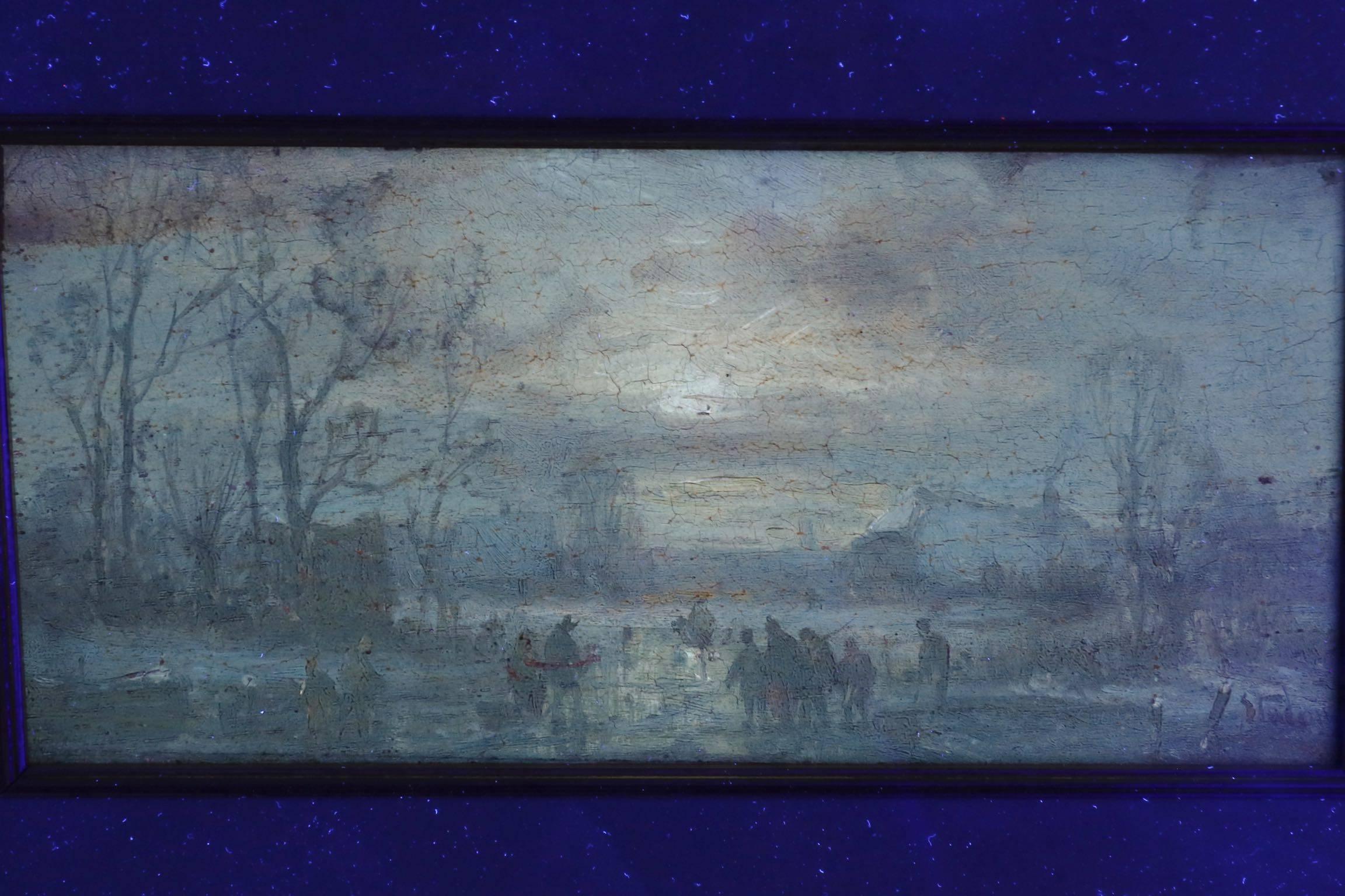 Adolf Stademan 'Figures Skating at Dusk' Barbizon Antique Landscape Painting 2