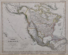 North America: A Framed Hand-colored 19th Century German Map by Adolph Stieler