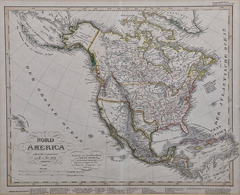 A Framed 19th Century German Map of North America by Adolph Stieler For Sale 1