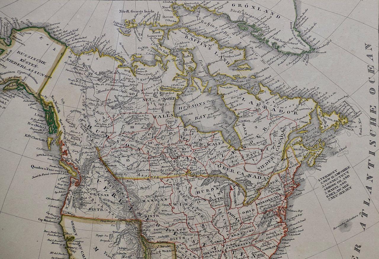 North America: A Framed Hand-colored 19th Century German Map by Adolph Stieler For Sale 2