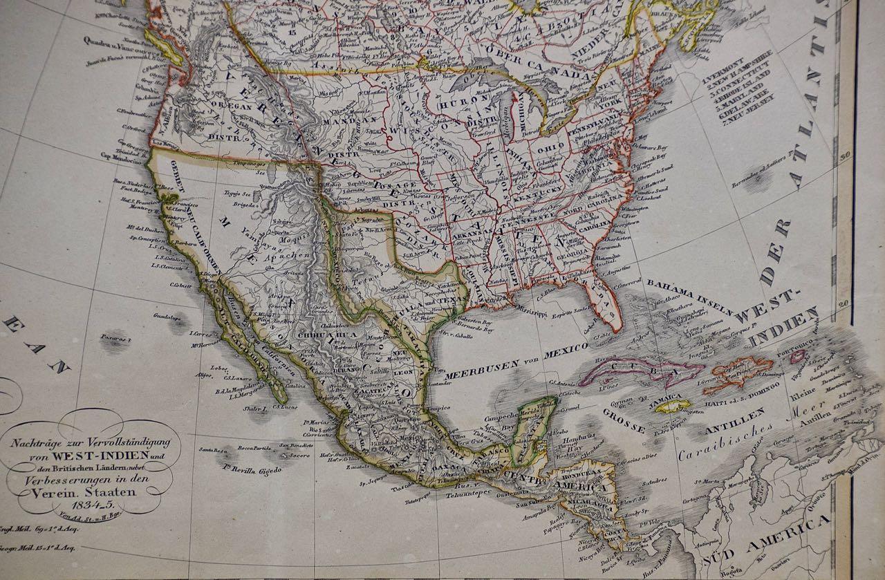 North America: A Framed Hand-colored 19th Century German Map by Adolph Stieler For Sale 3