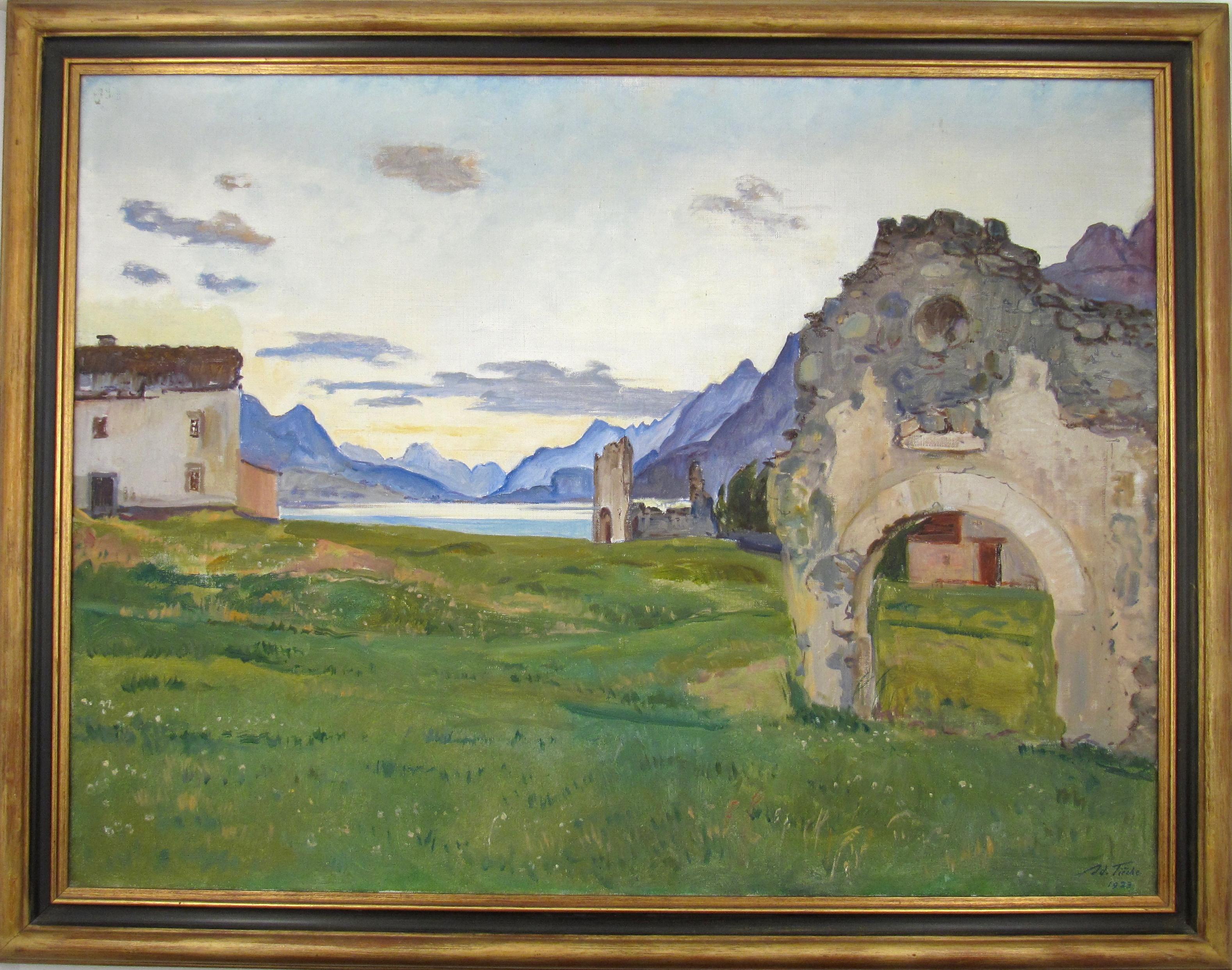 Adolf Tièche (1877 - 1957) Ruinen Surlej Silvaplana Schweiz Ölgemälde 1923