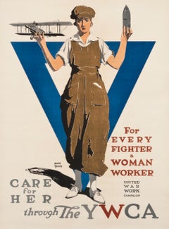 "Care for her through the YWCA" Original Antique WW1 Poster