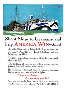 Original "Shoot Ships to Germany and help America Win" Antique poster  1918