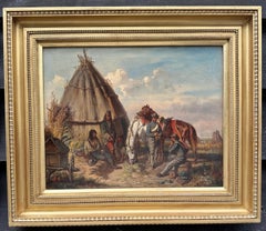 Guarding the Prisoners, Army Soldiers in a camp with a tent, horse landscape