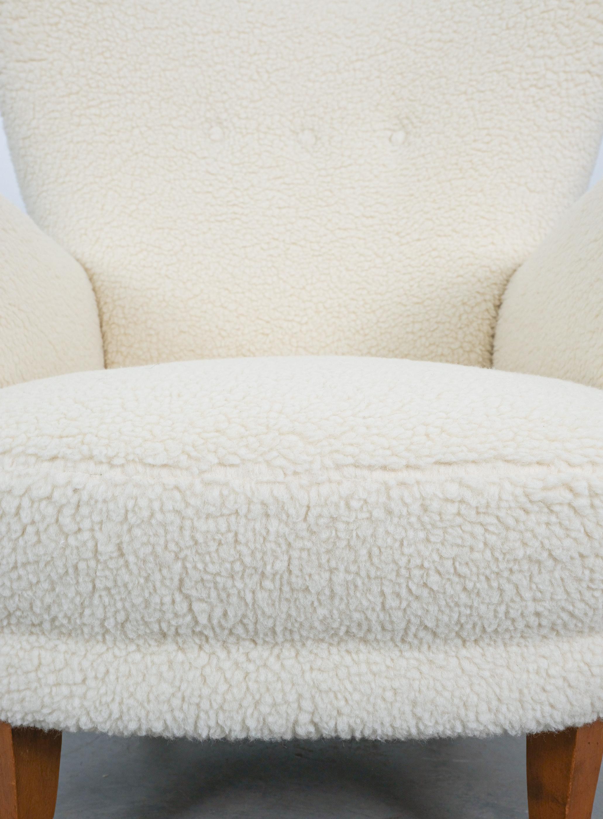 Adolf Wrenger Large Bouclé Beech Wood Armchair Germany, 1950 For Sale 4