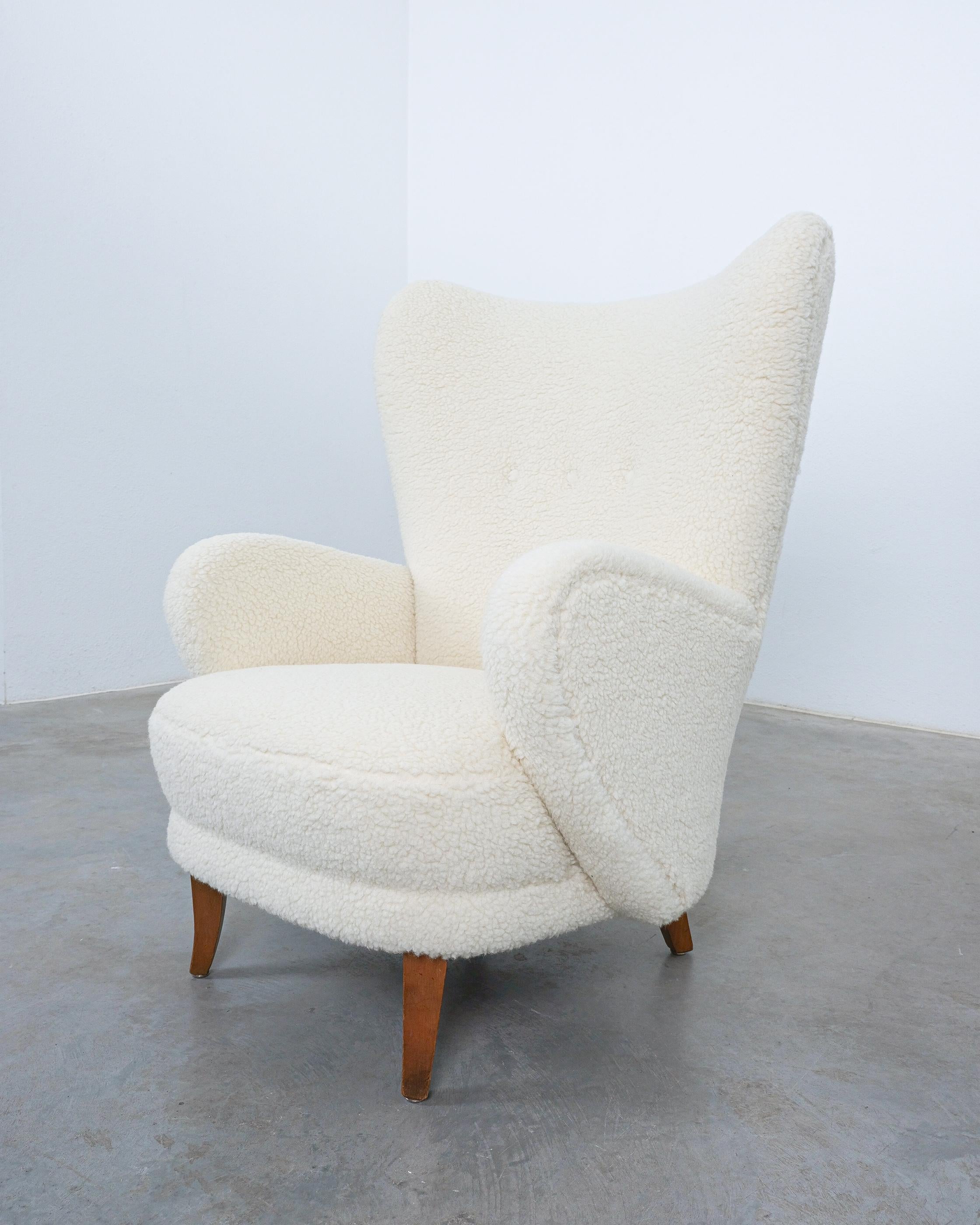 Adolf Wrenger Large Bouclé Beech Wood Armchair Germany, 1950 For Sale 5