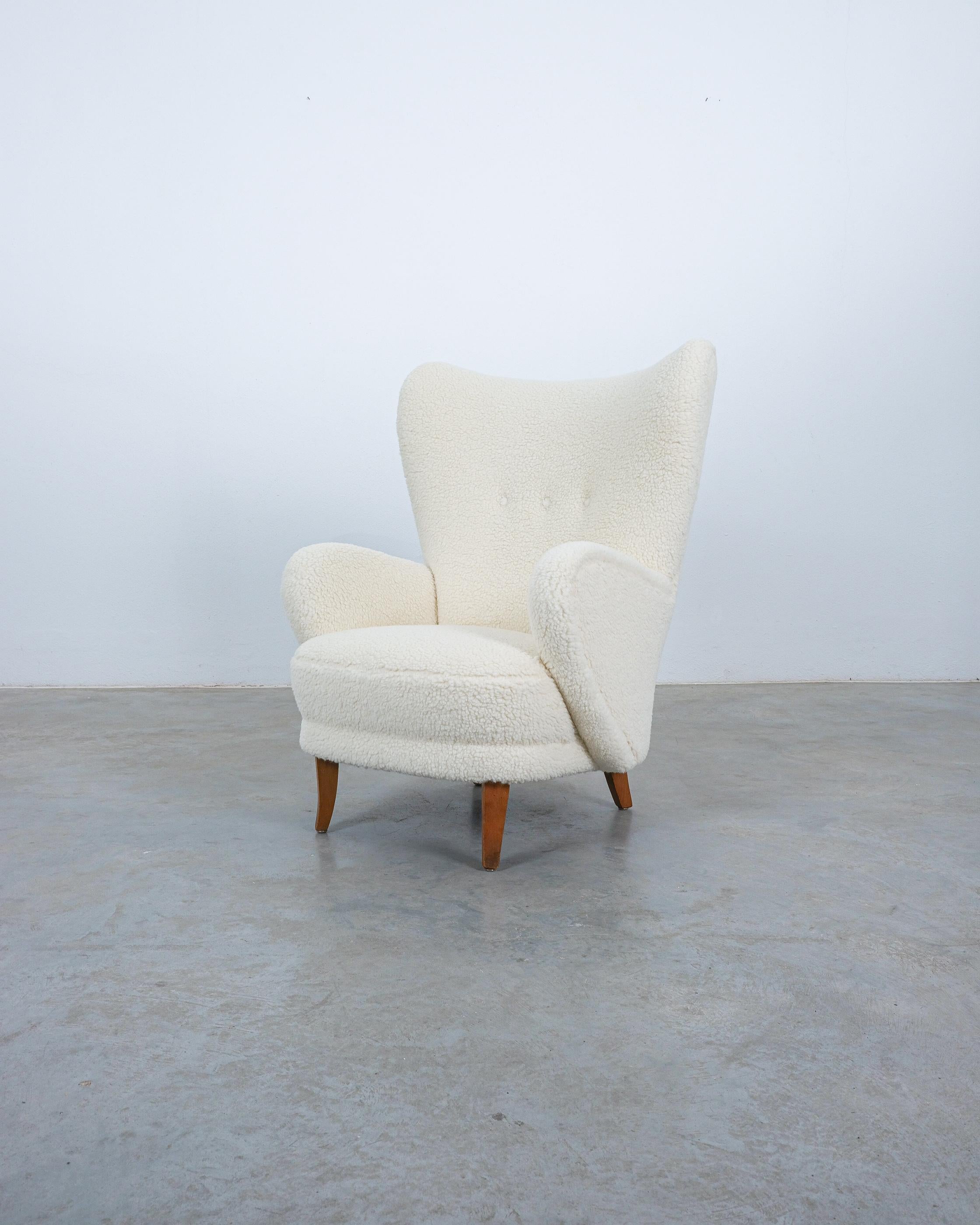 Adolf Wrenger Large Bouclé Beech Wood Armchair Germany, 1950 For Sale 6